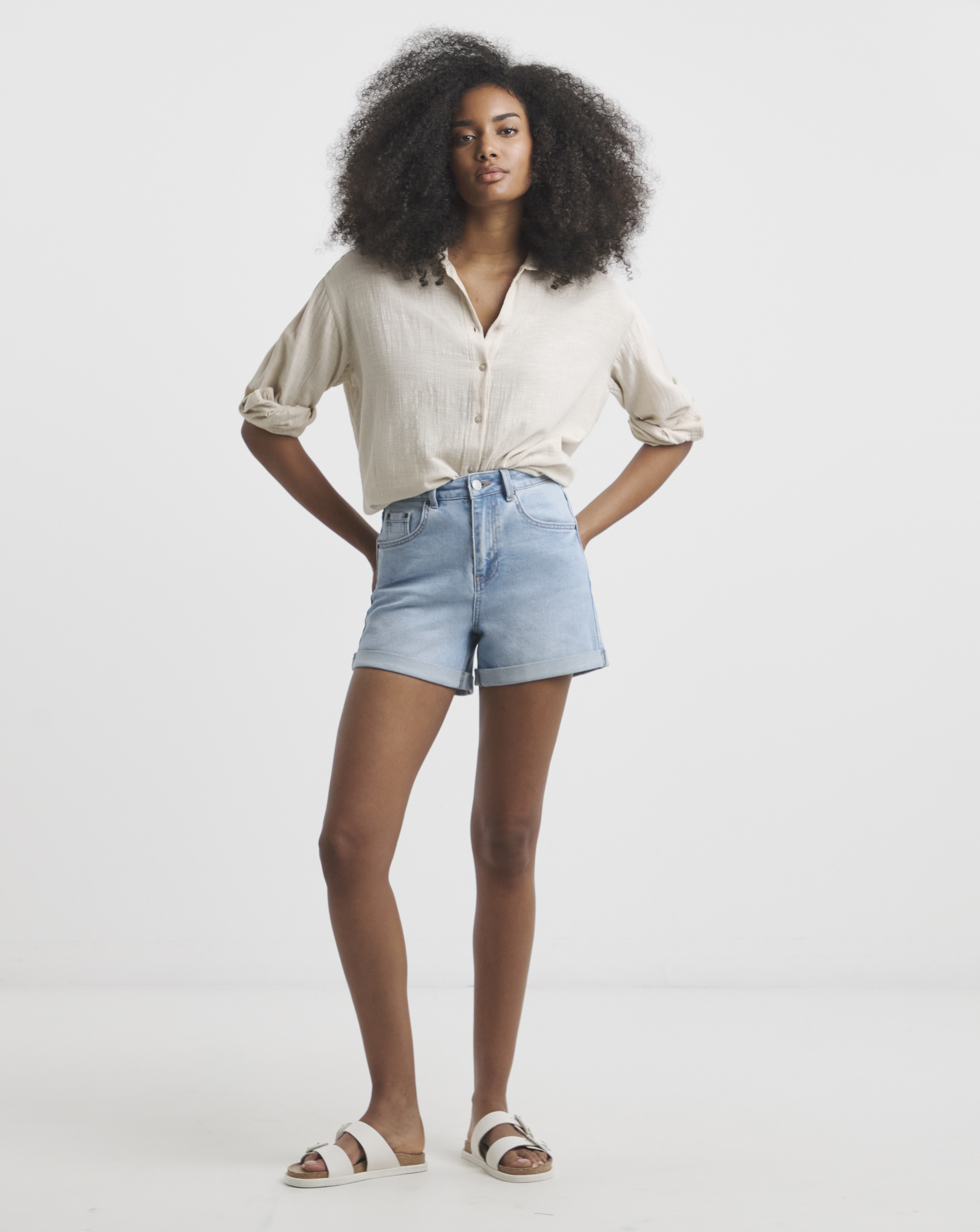 Simply Be Light Wash Roll Hem Mom Short