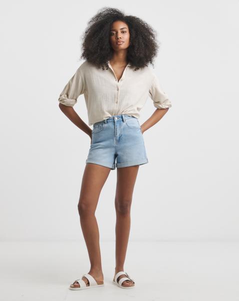Simply Be Light Wash Roll Hem Mom Short