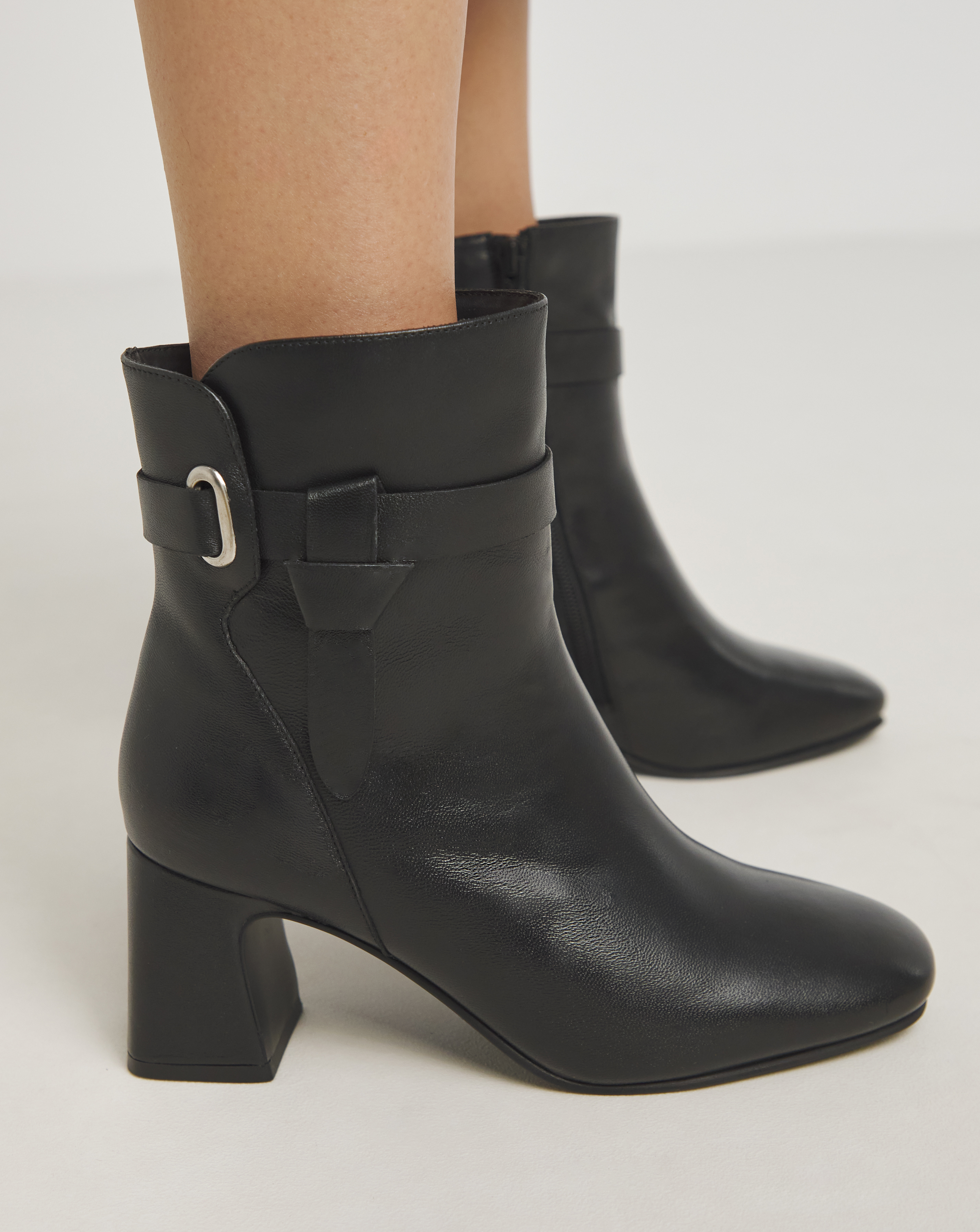 Heeled Leather Boots w Wrap Ex Wide Fit - Image