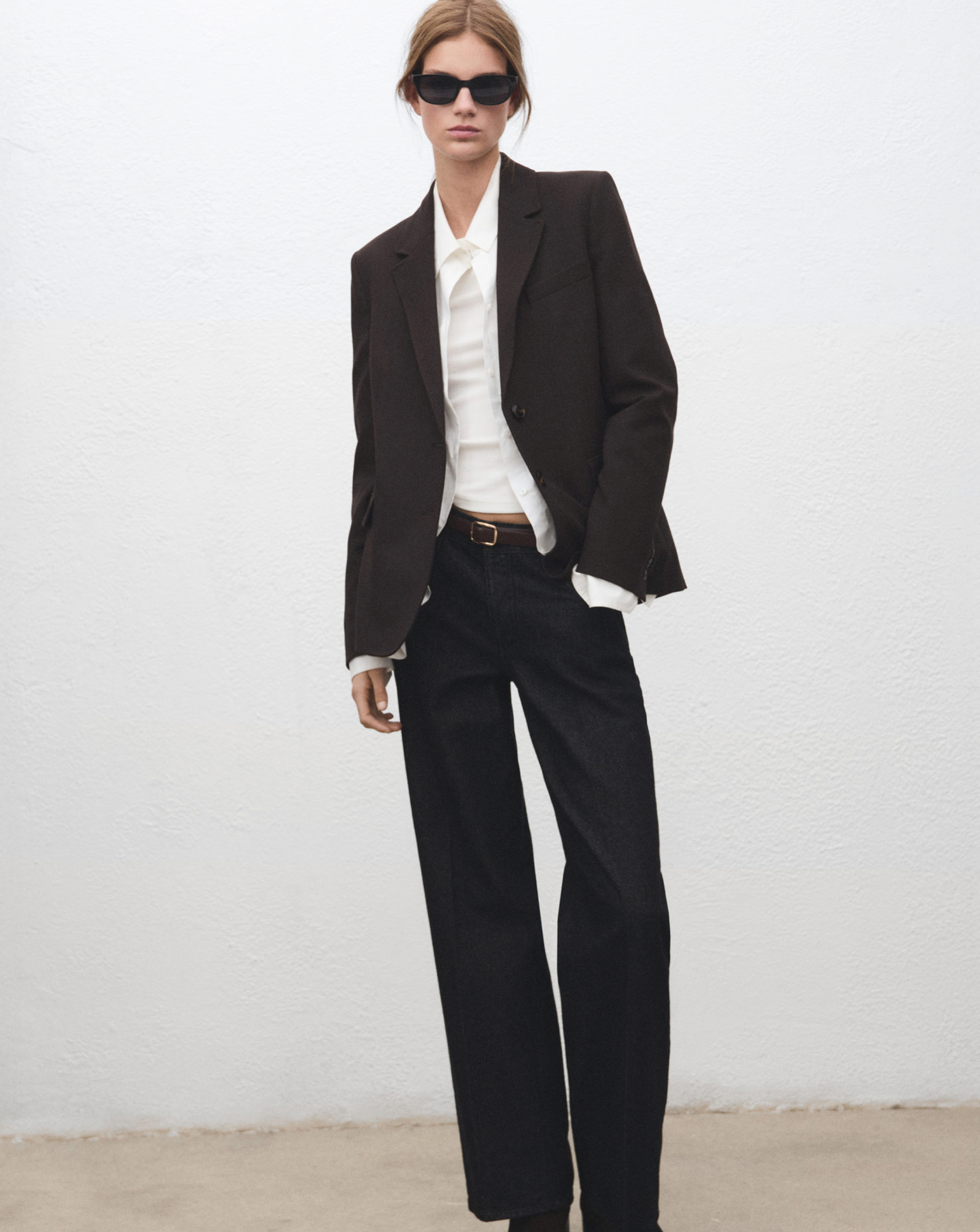 Mango Dark Brown Straight-Fit Suit Blazer - Small