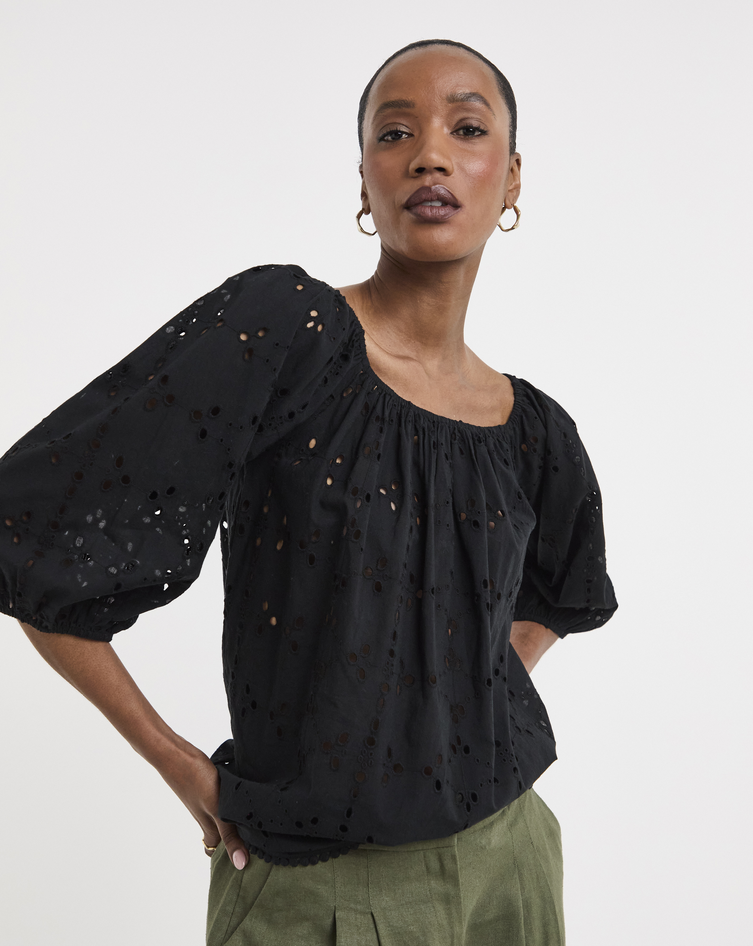 Broderie Elasticated Neckline Top