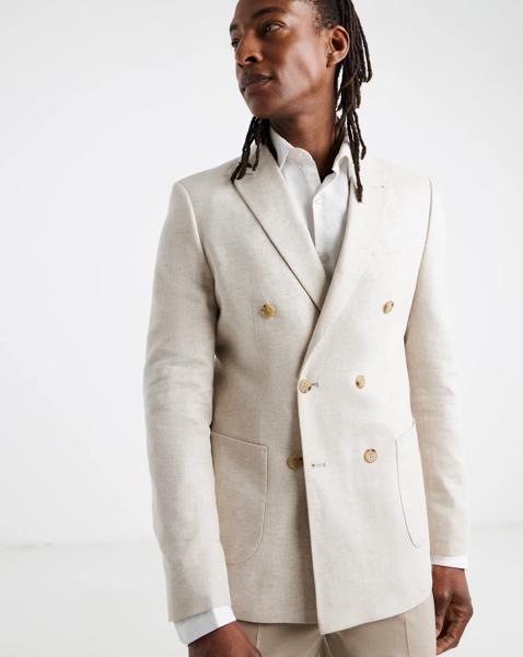 Double Breasted Linen Blend Blazer