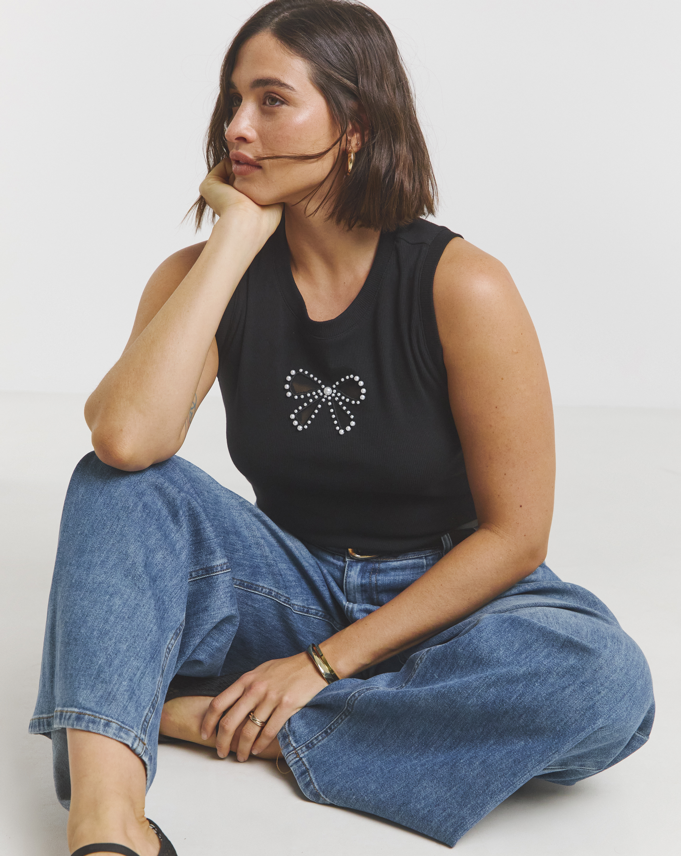Simply Be Bow Cut Out Tank with Pearls