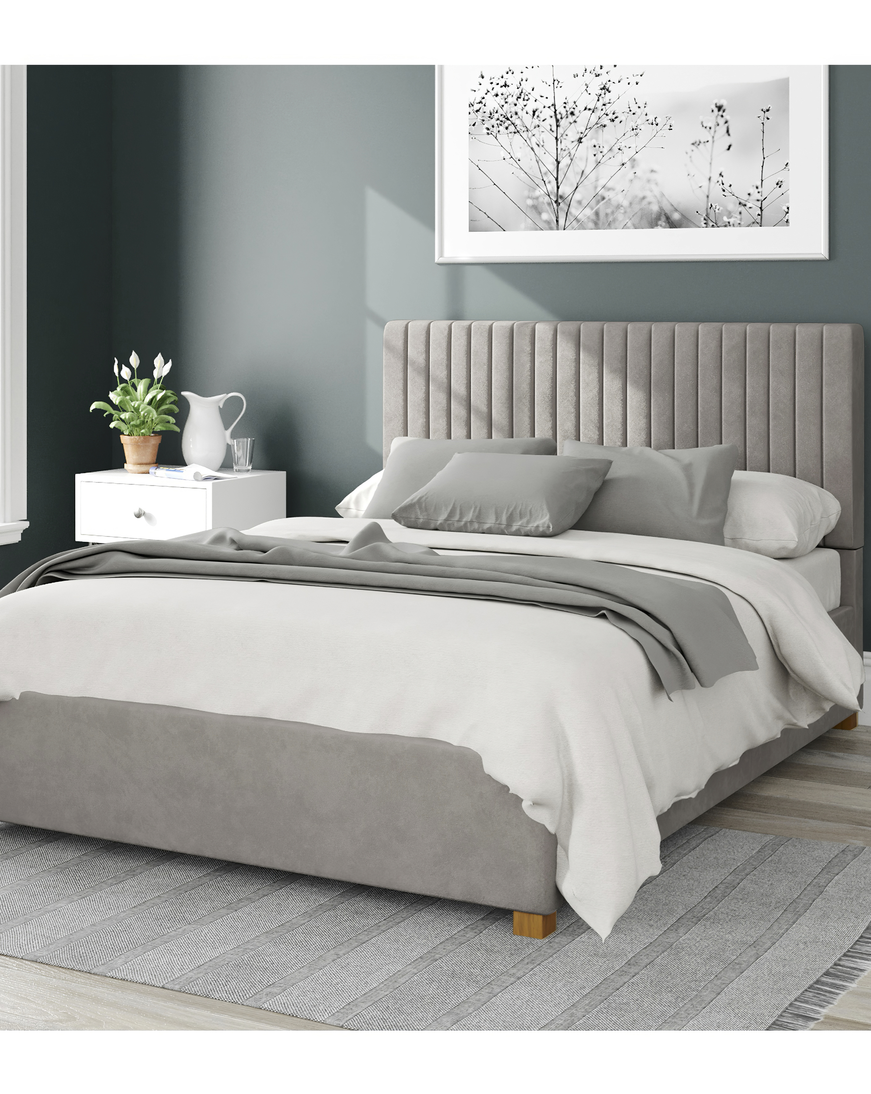 Aspire Grant Velvet Ottoman Bed - Silver - Double Size