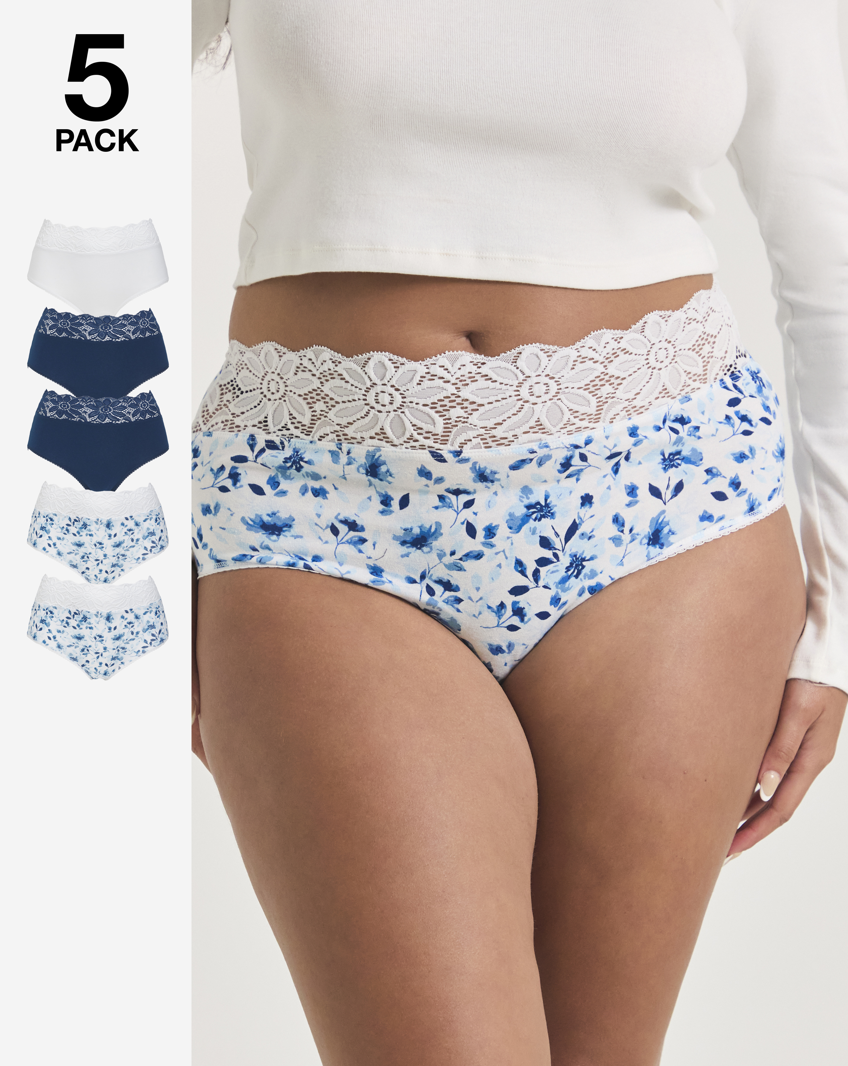 5 Pack Lace Top Full Fit Knickers