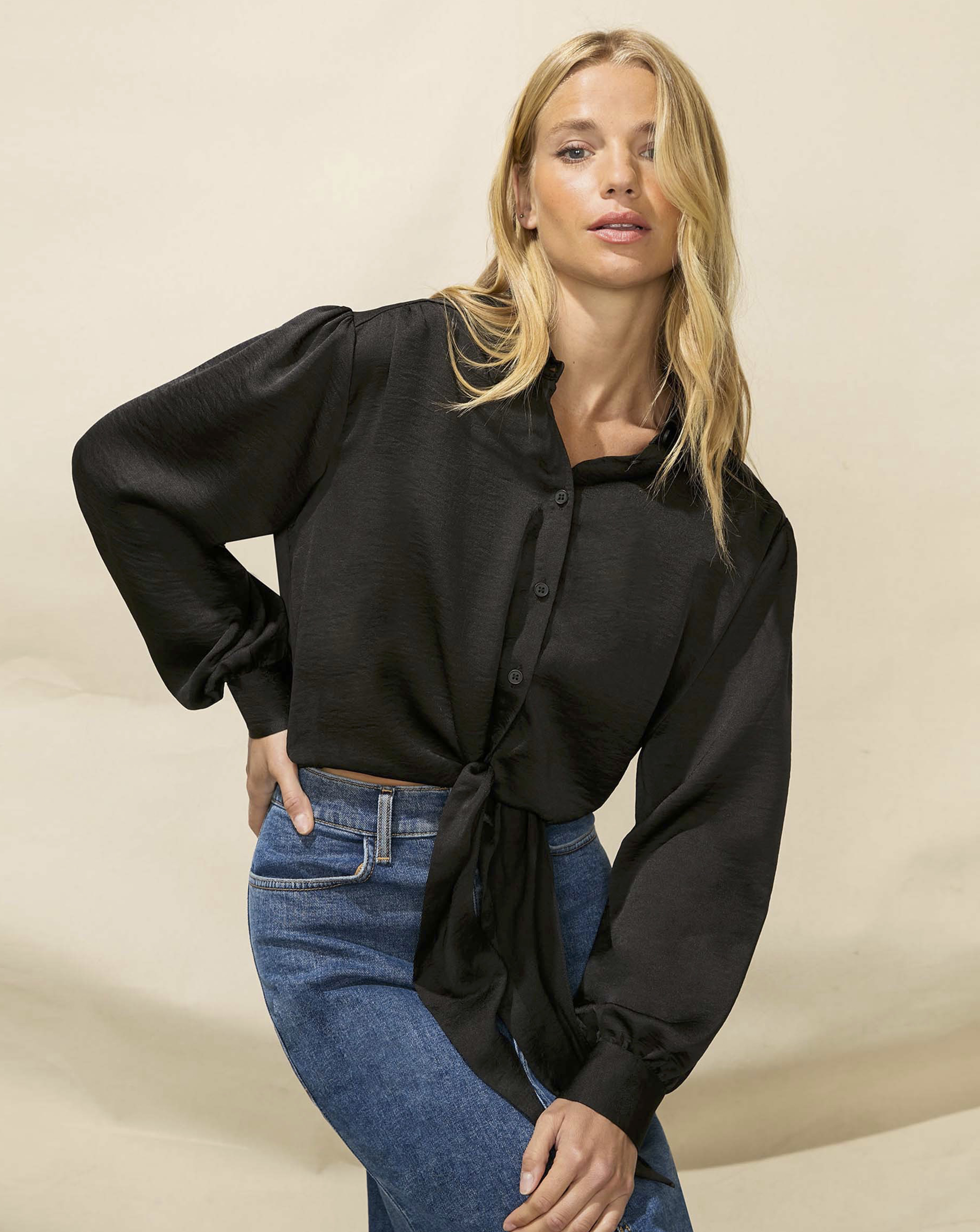 Ro&Zo Satin Tie Front Shirt