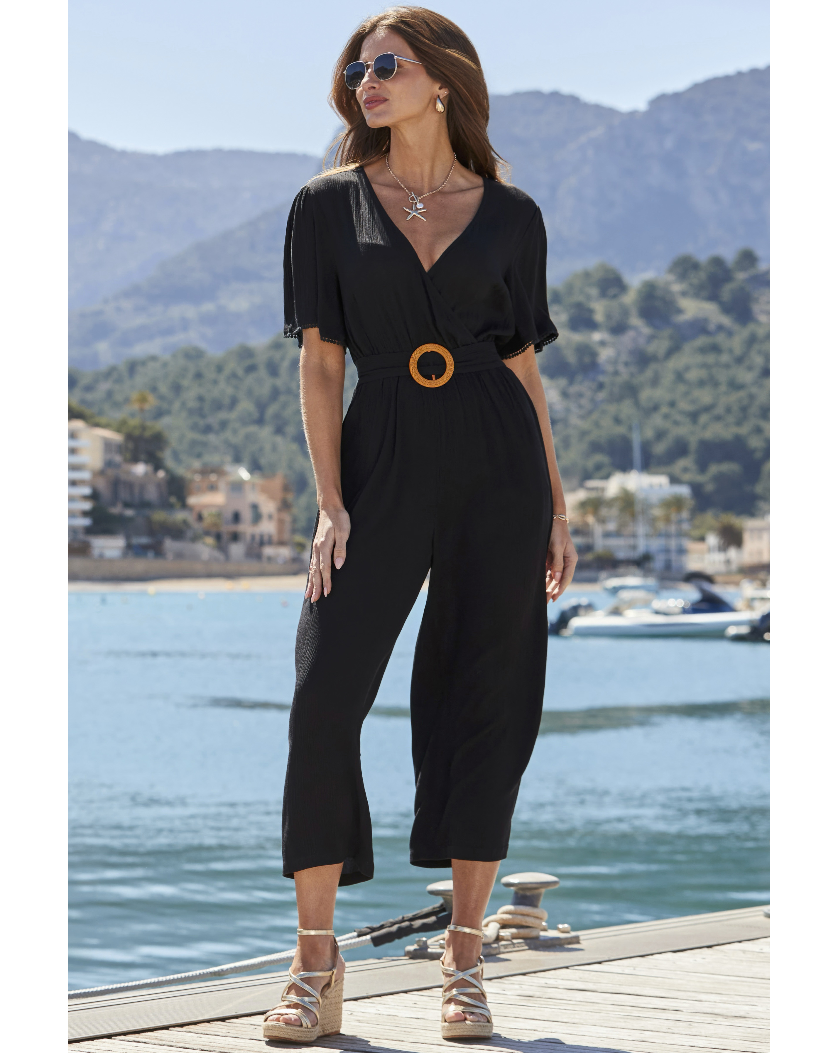 Sosandar Crinkle Angel Sleeve Jumpsuit