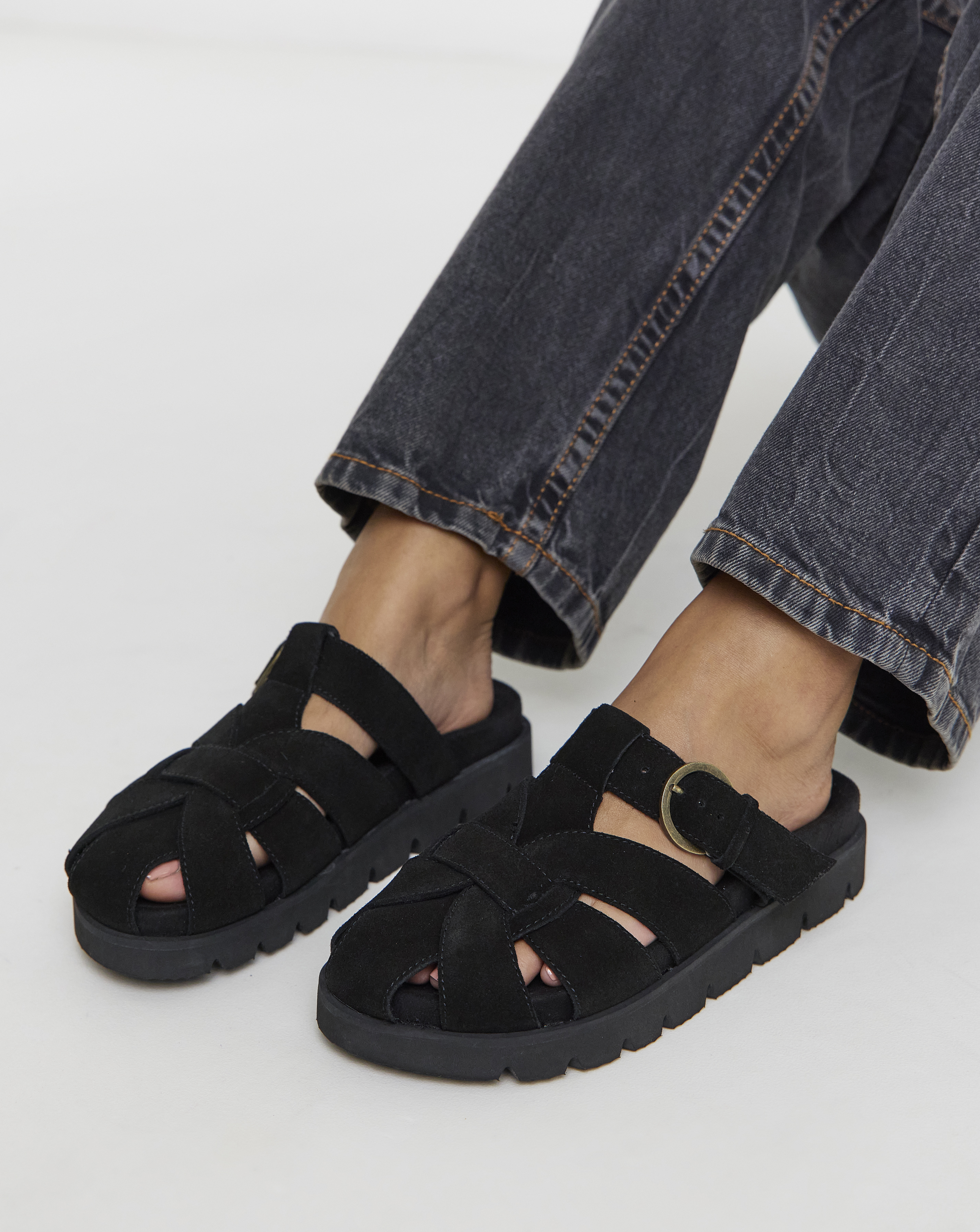 Woven Closed Toe Mules Wide Fit