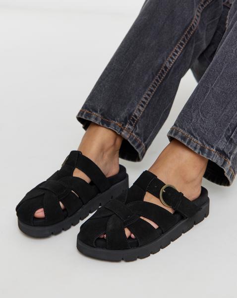 Woven Closed Toe Mules Wide Fit