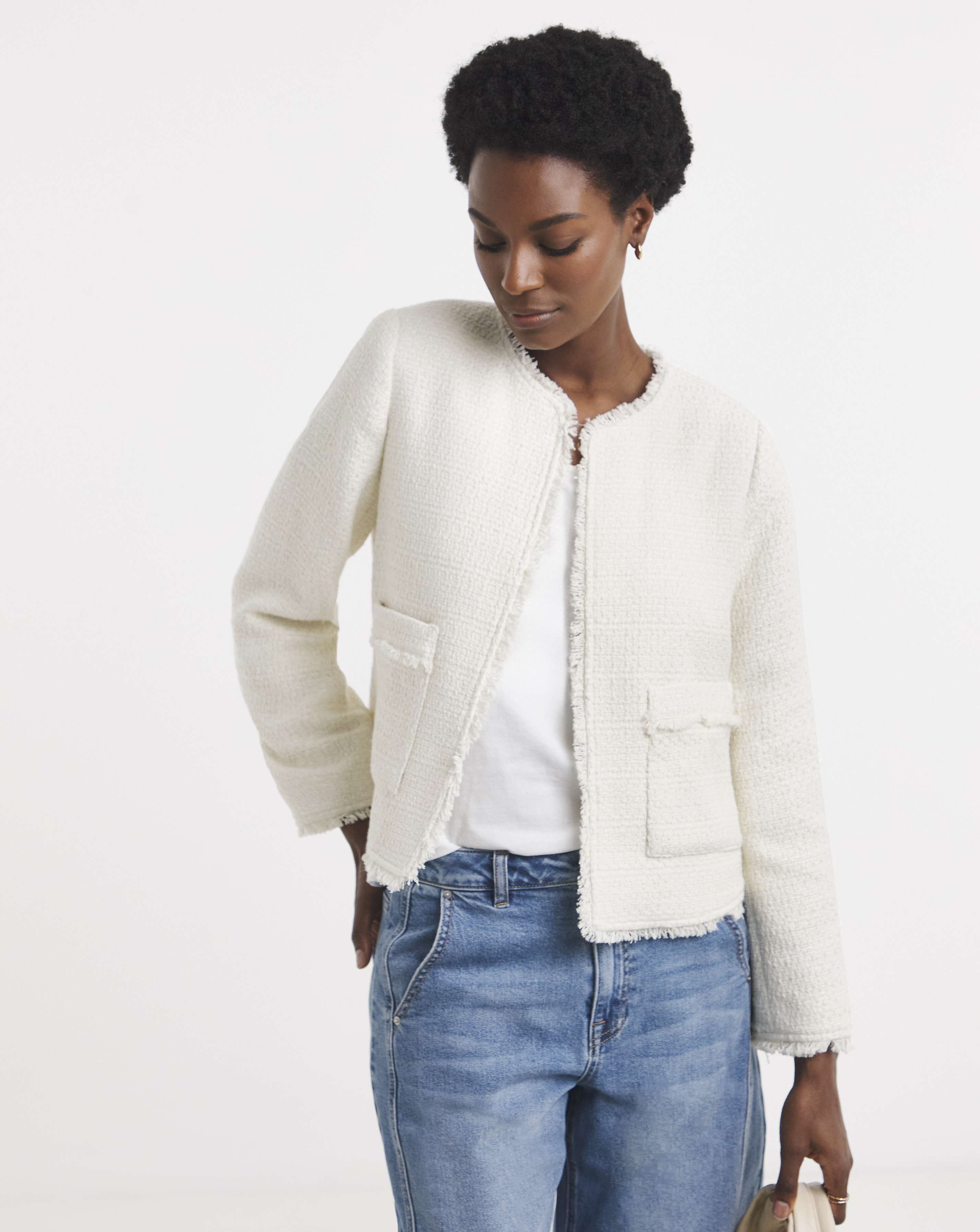 Collarless Boucle Blazer