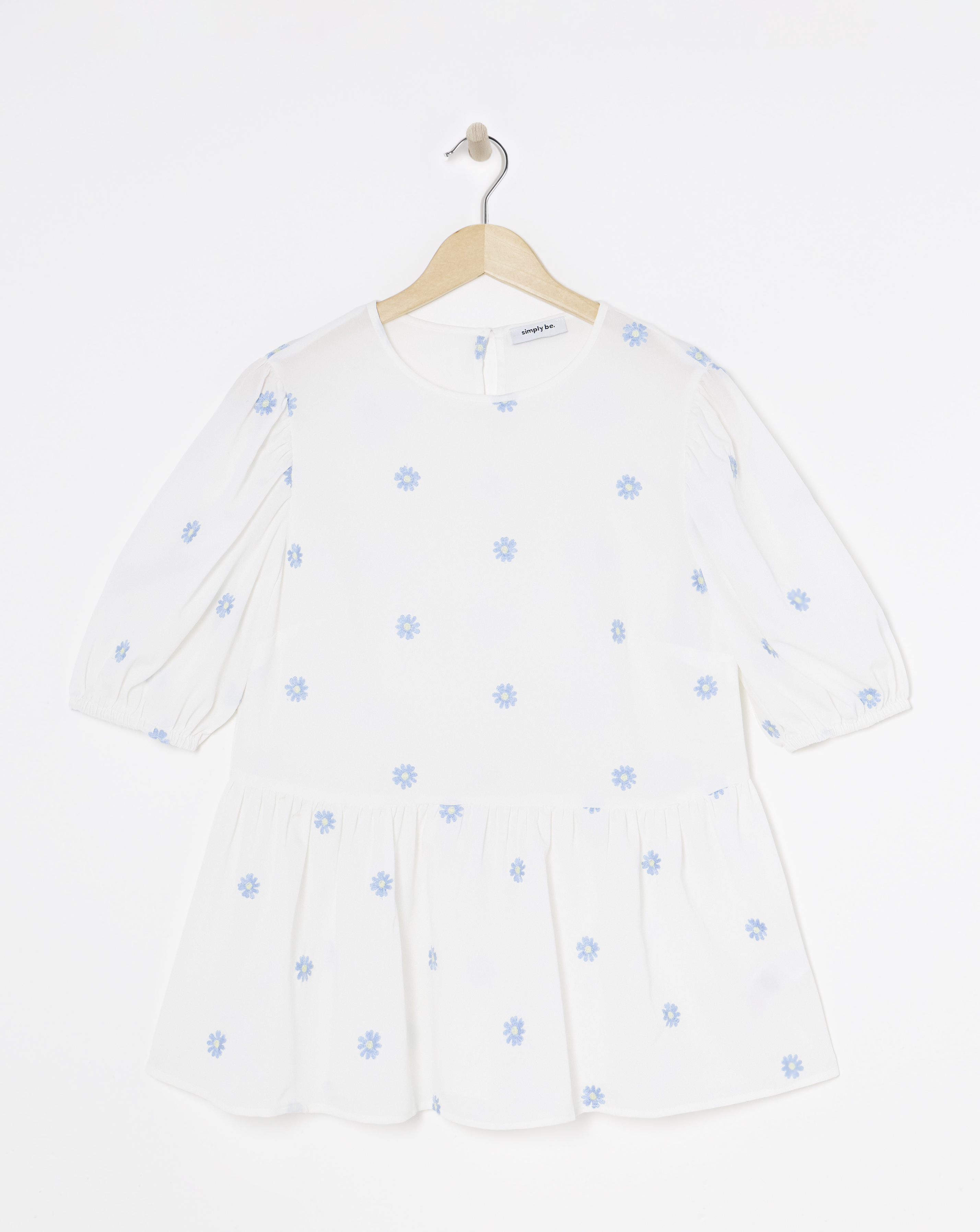 White Embroidered Puff Sleeve Top
