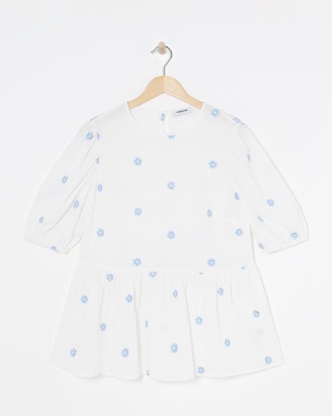 White Embroidered Puff Sleeve Top