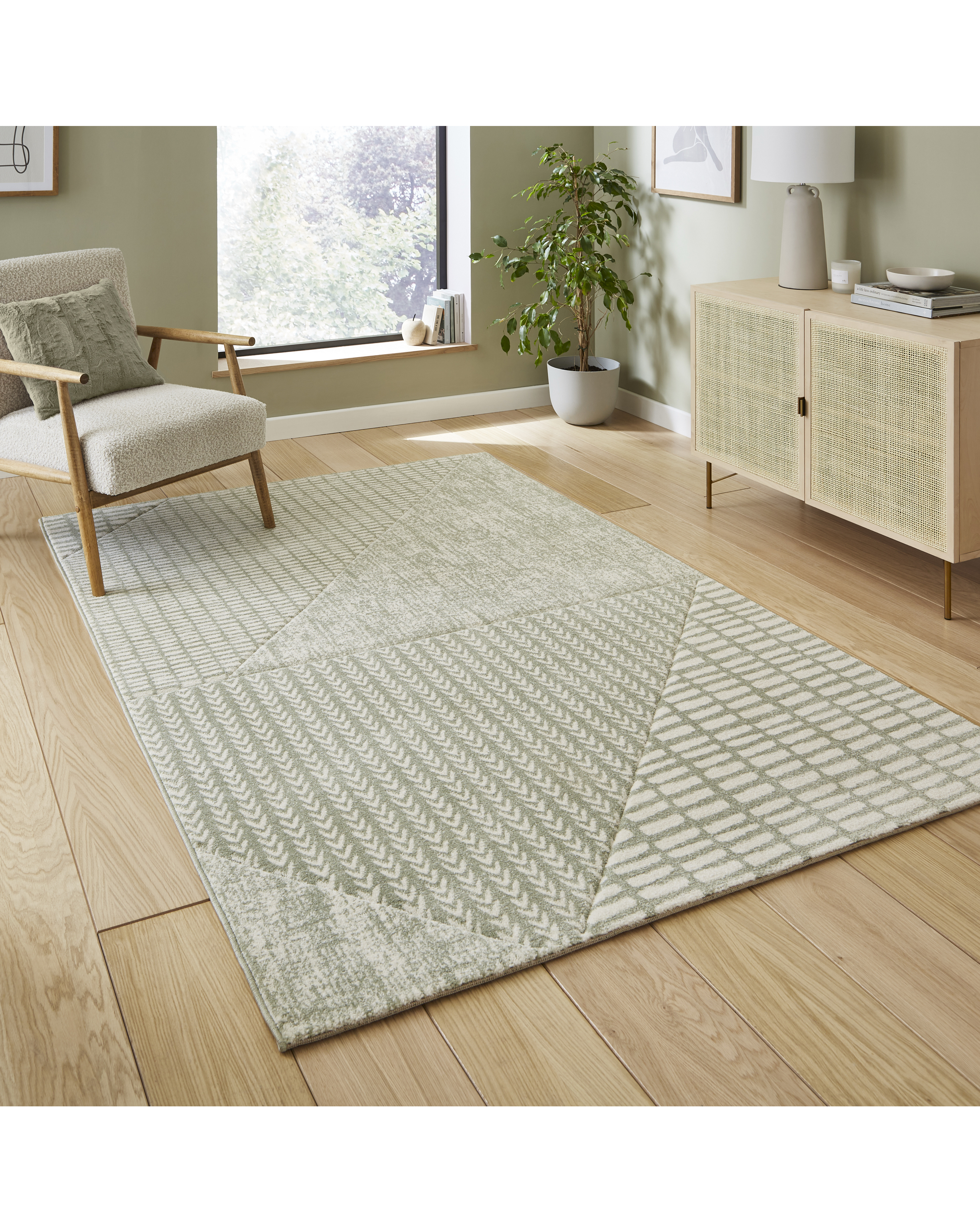 Catherine Lansfield Larsson Rug - Abstract Pattern - Sage Green - 80x150cm - Polypropylene
