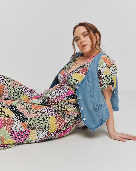 Multi Print Crinkle Wrap Midi Dress