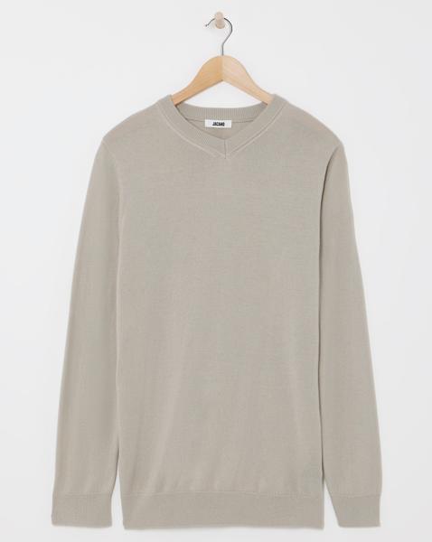 Merino Wool Stone V Neck Jumper