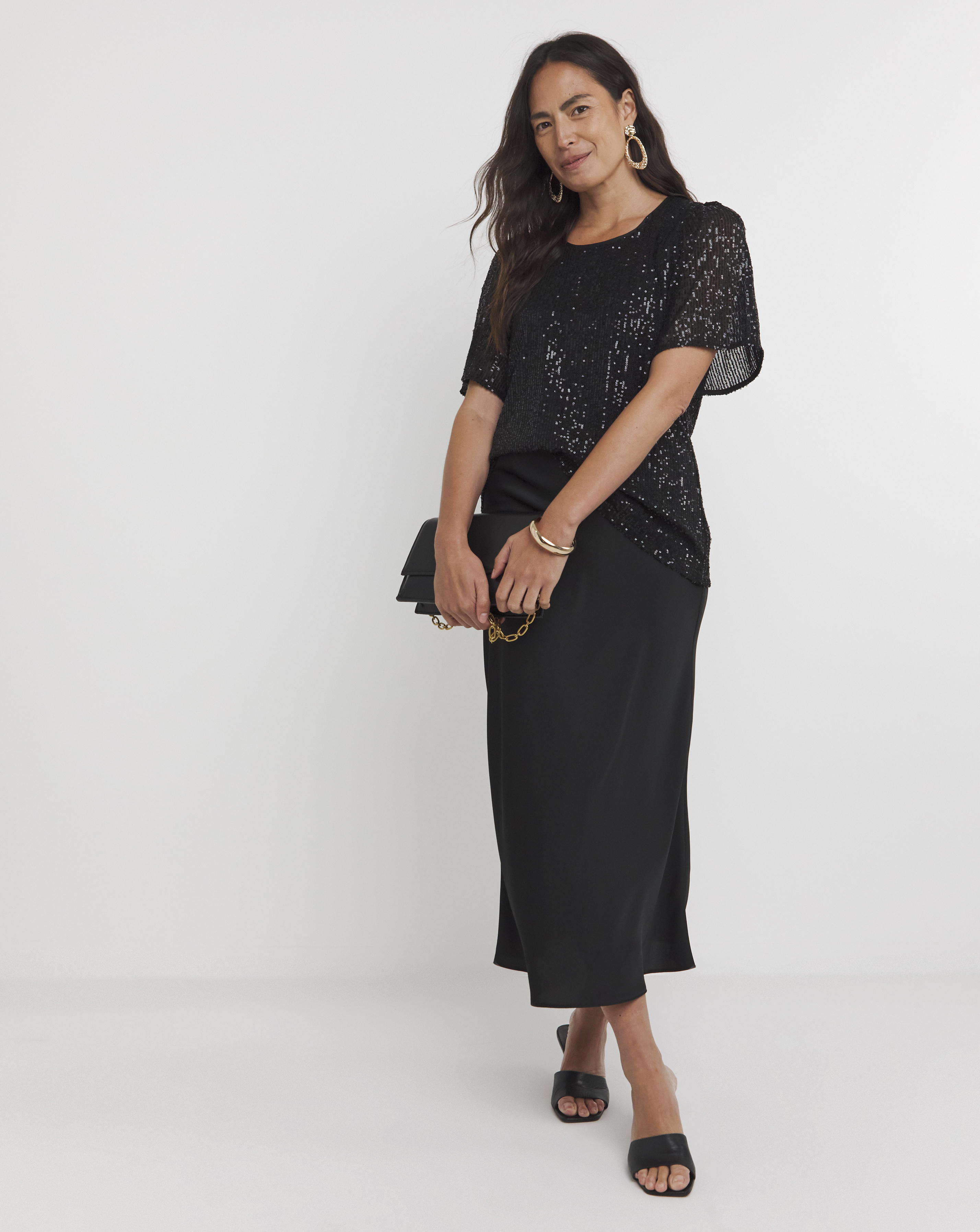 Black Sequin Angel Sleeve Top