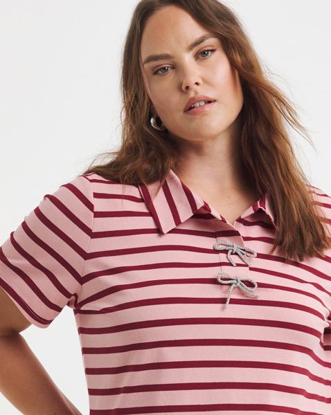 Simply Be Stripe Bow Polo Top