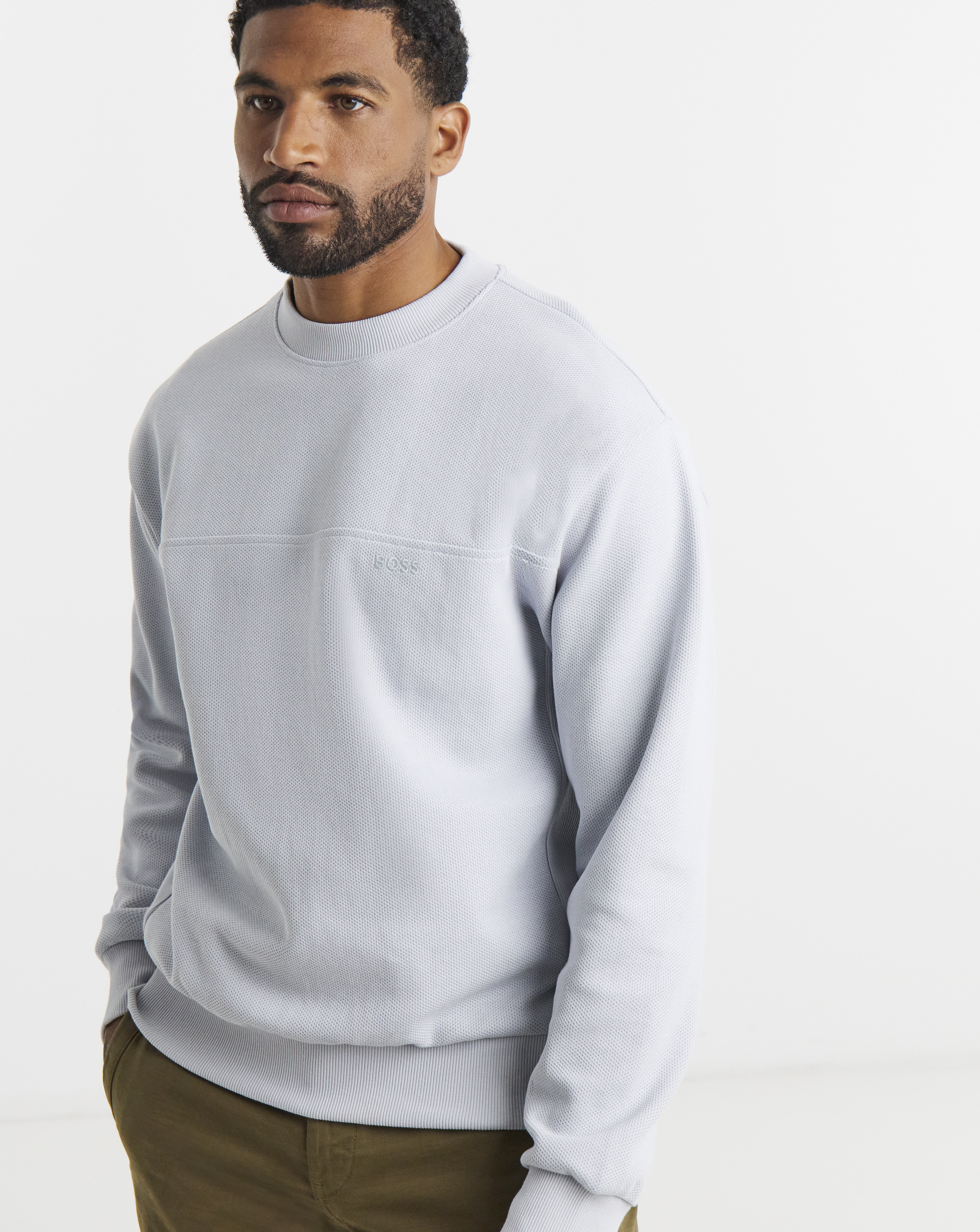 BOSS Waffle Crew Sweatshirt - Light Grey
