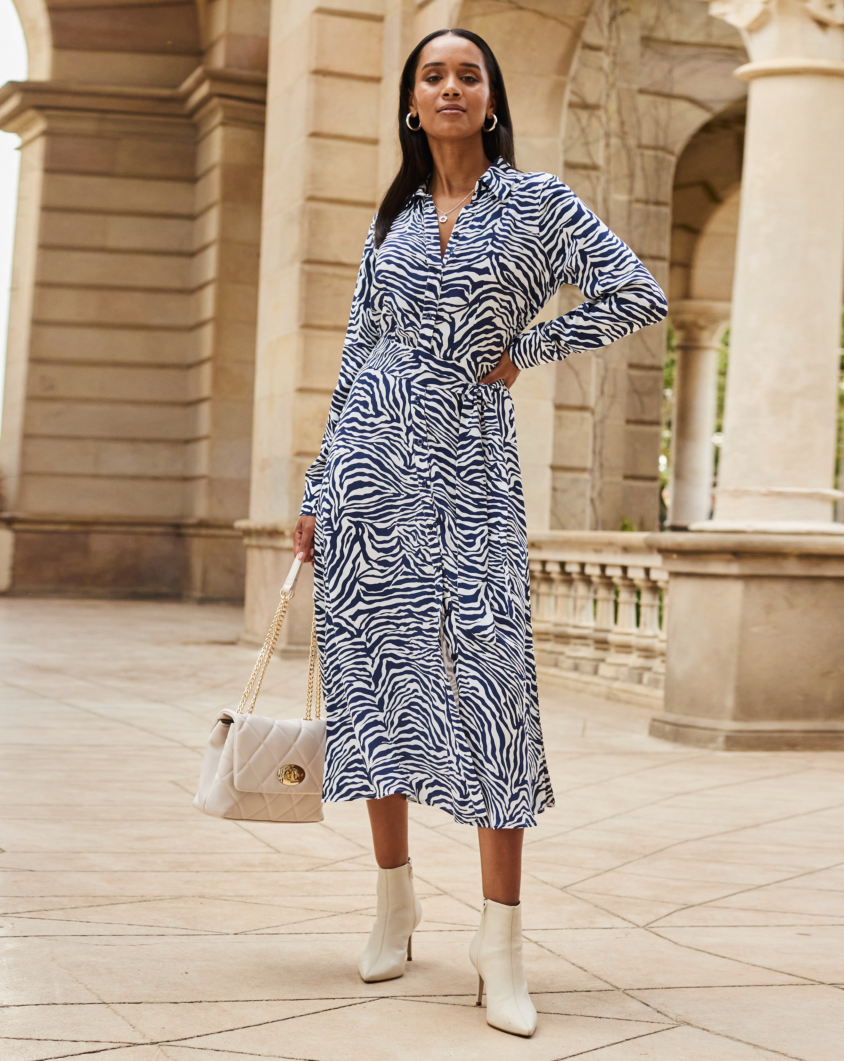 Sosandar Zebra Print Belted Shirt Dress