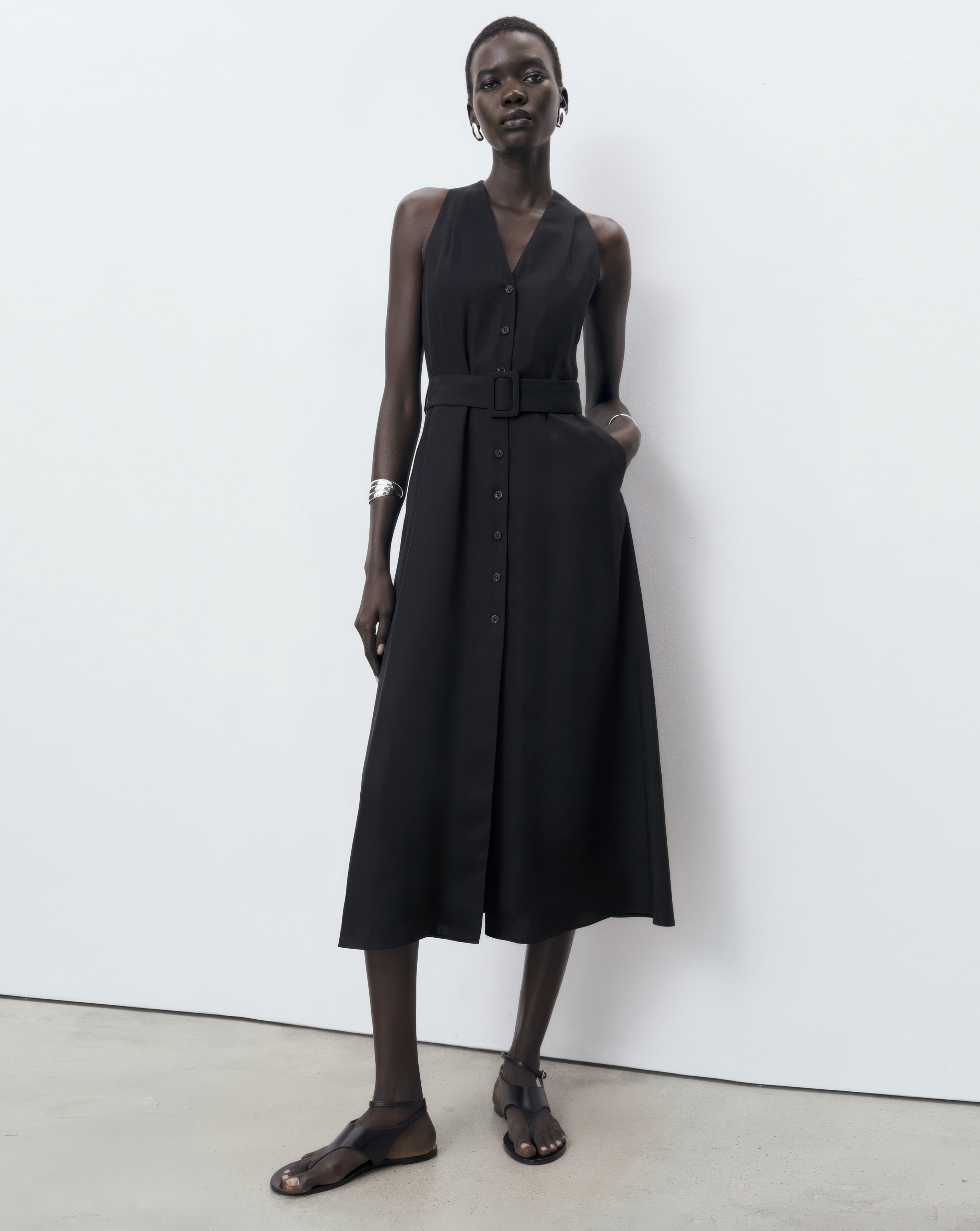 MANGO COLLARED BELTED MIDI DRESS