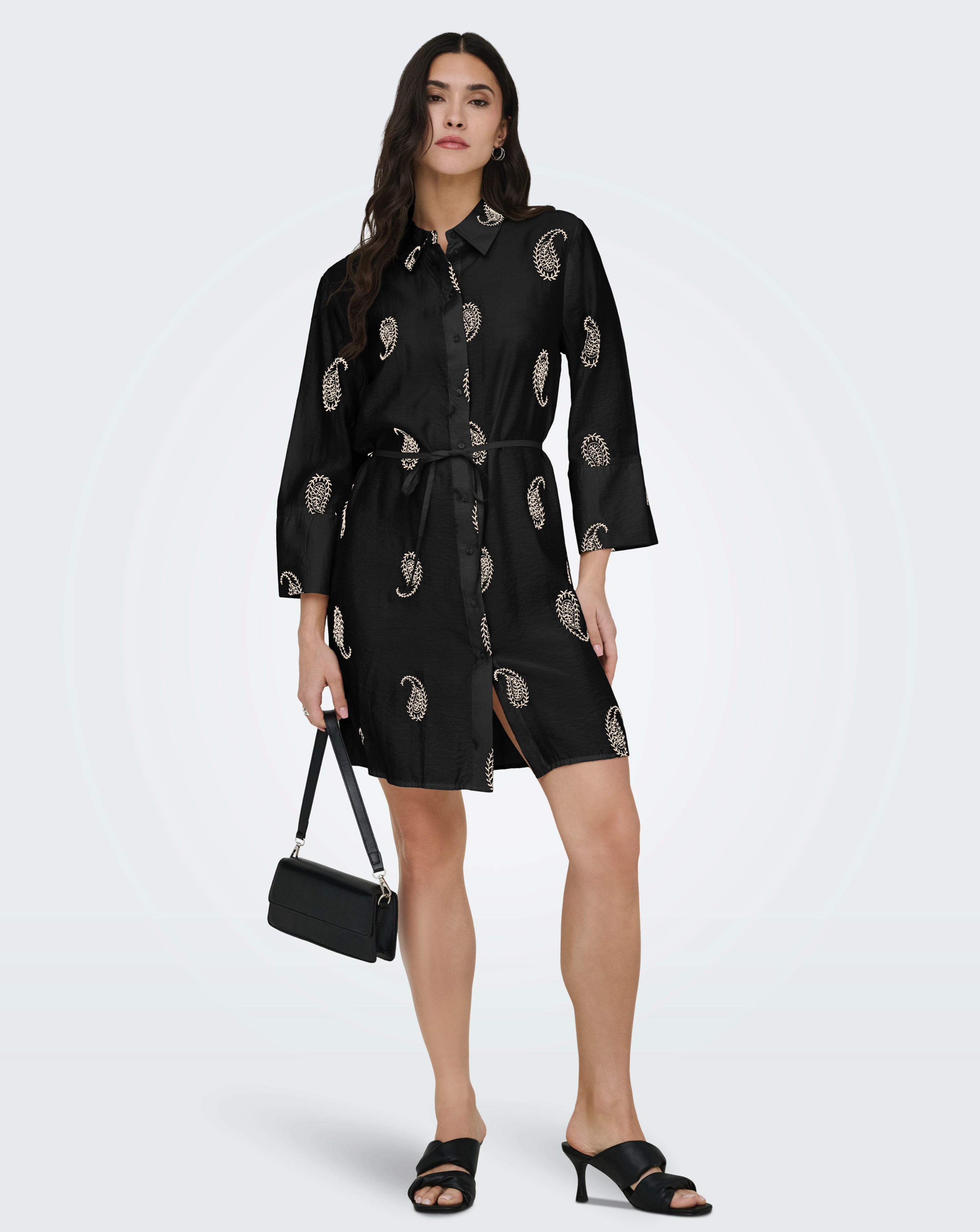 JDy Black Thea Embroidery Shirt Dress - Large