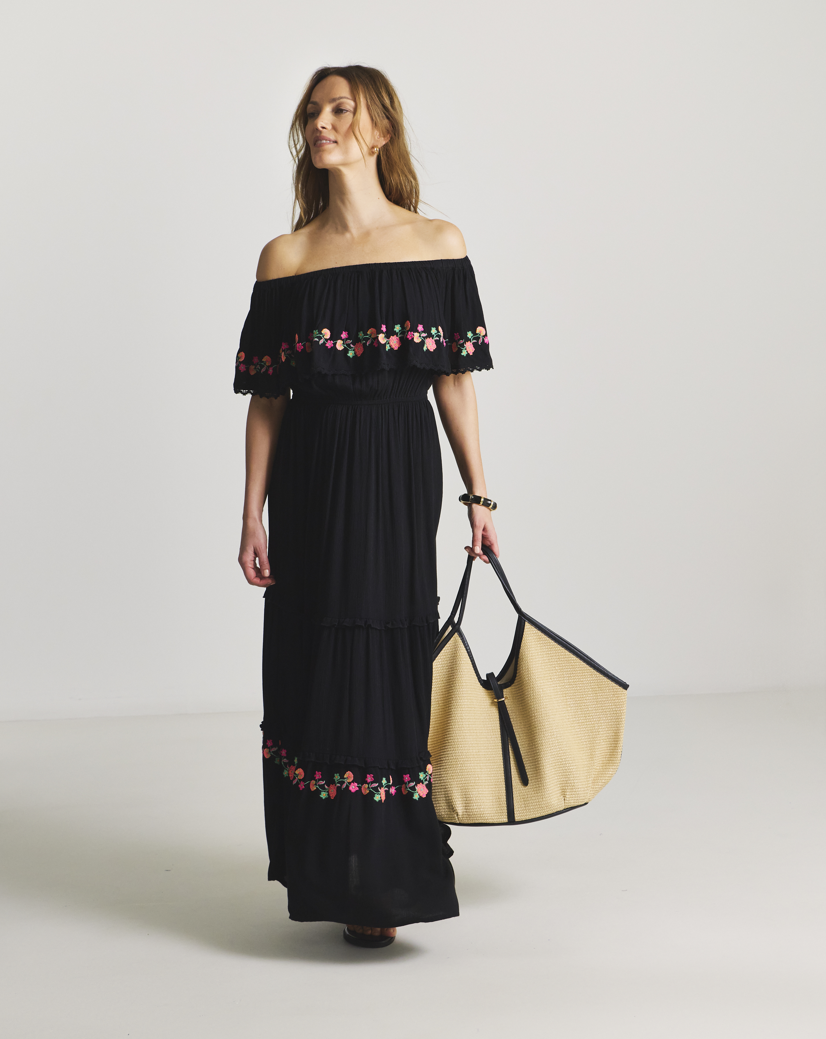 Embroidered Tiered Bandeau Beach Dress