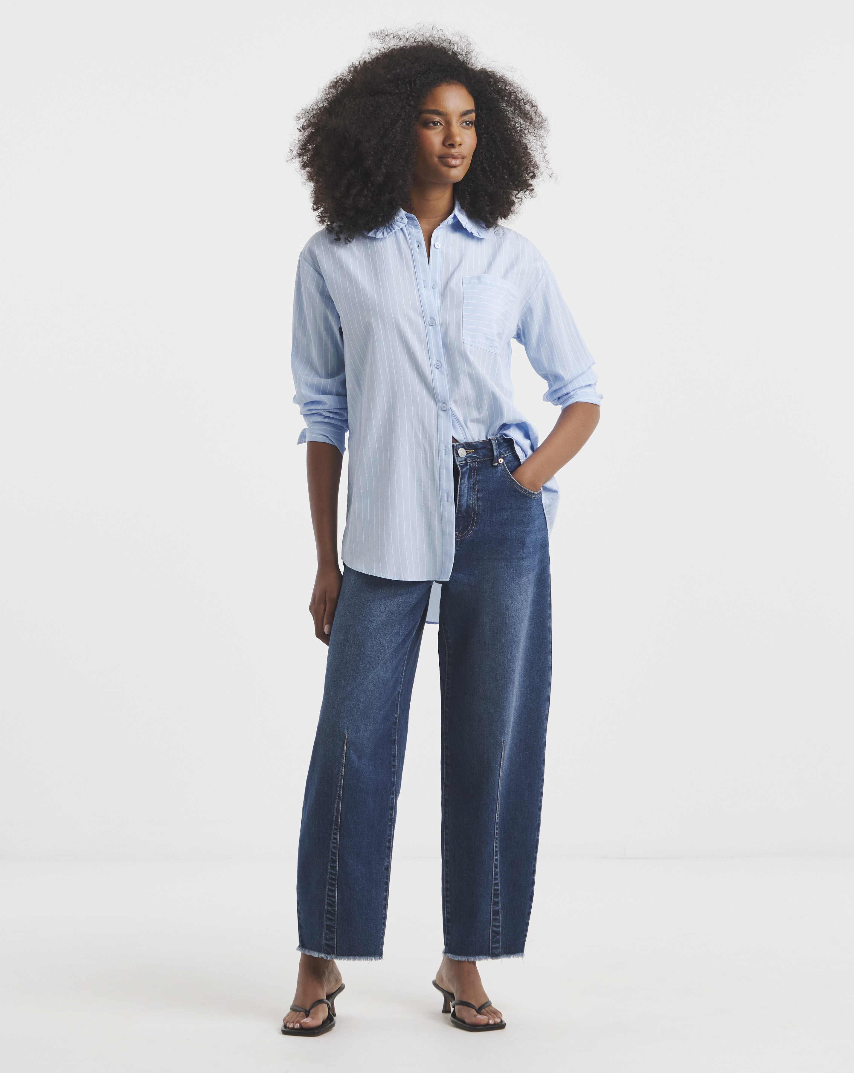 Mid Wash Dart Detail Tapered Jeans