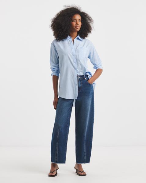 Mid Wash Dart Detail Tapered Jeans