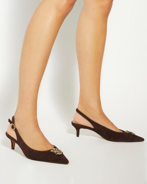 Brown Suede Slingback Heels Standard Fit