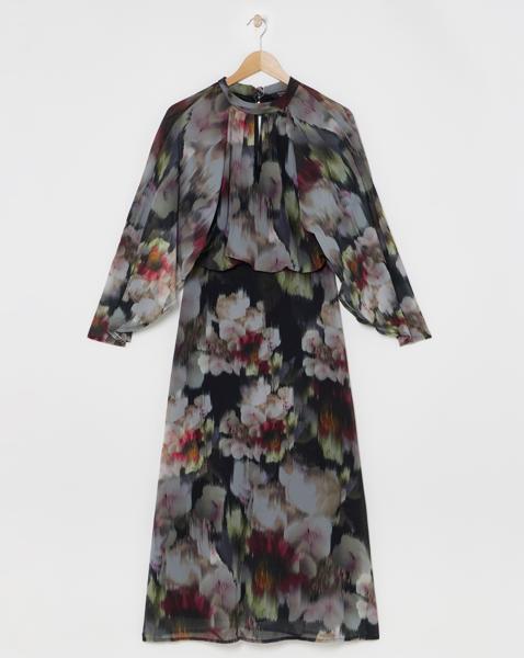 Joanna Hope Blouson Tie Neck Maxi Dress