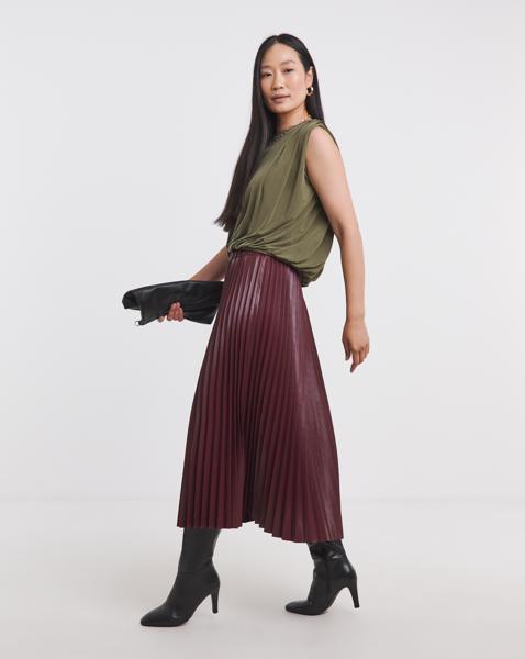 PU Pleated Midi Skirt