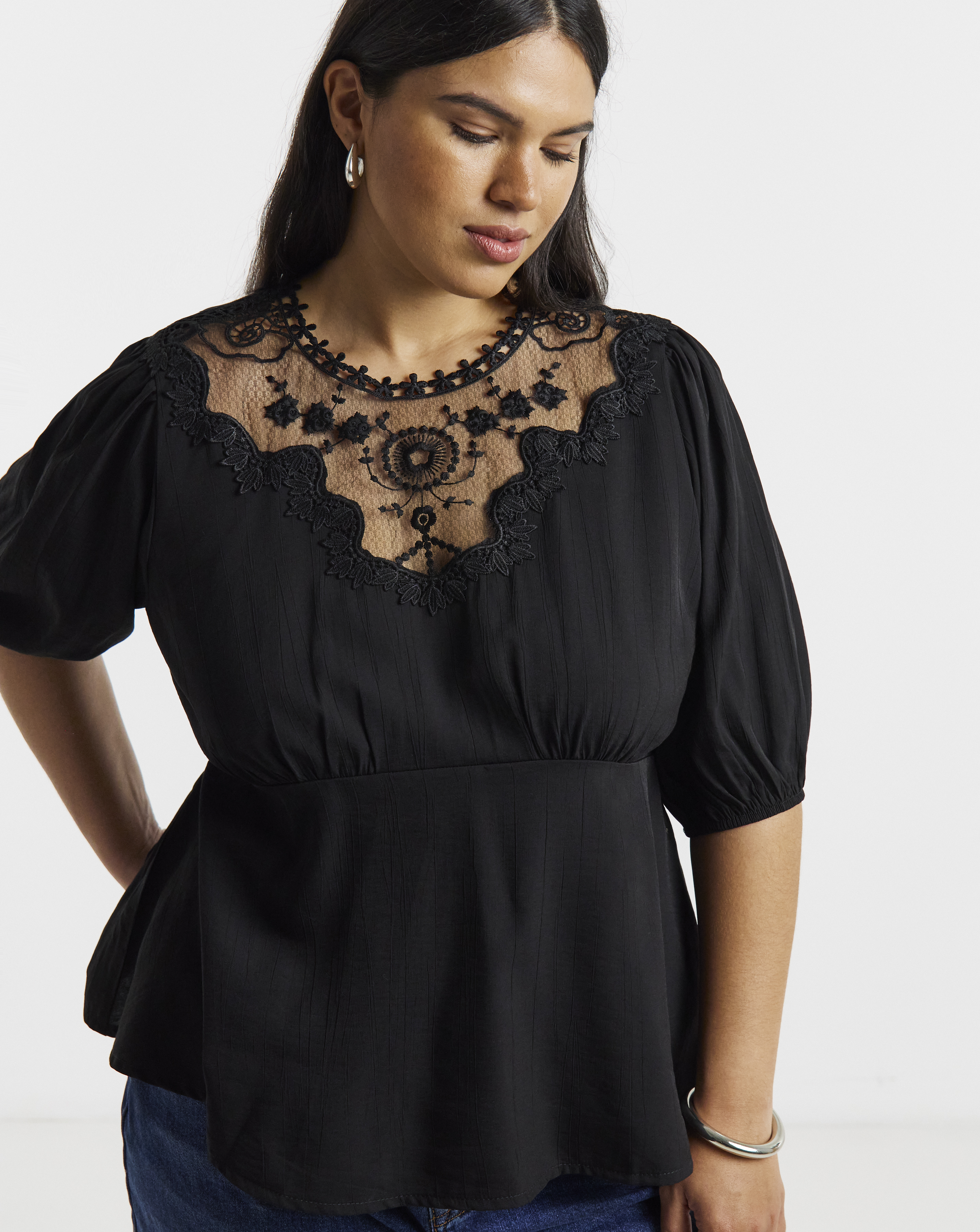 Black Lace Peplum Tea Blouse