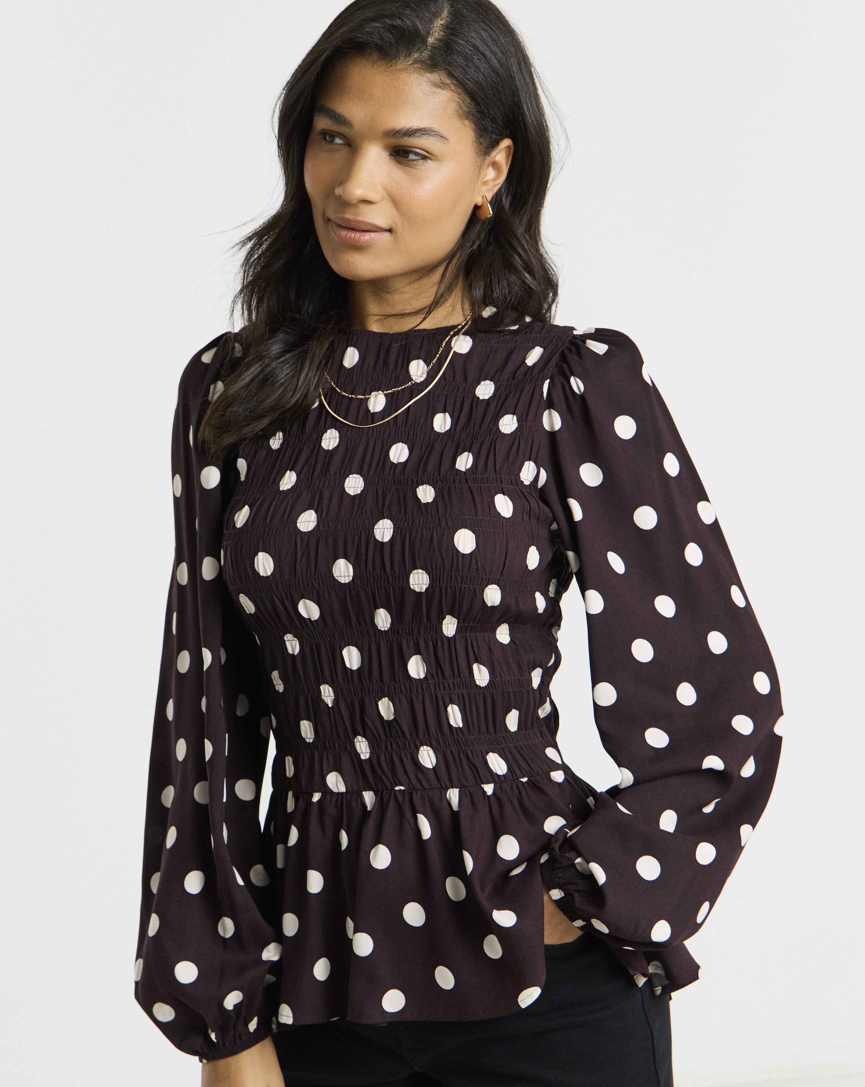 Shirred Long Sleeve Top