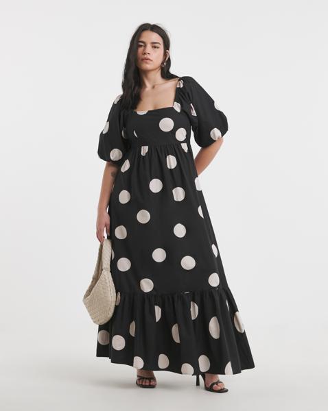 Simply Be Mono Spot Print Printed Cotton Poplin Maxi Dress