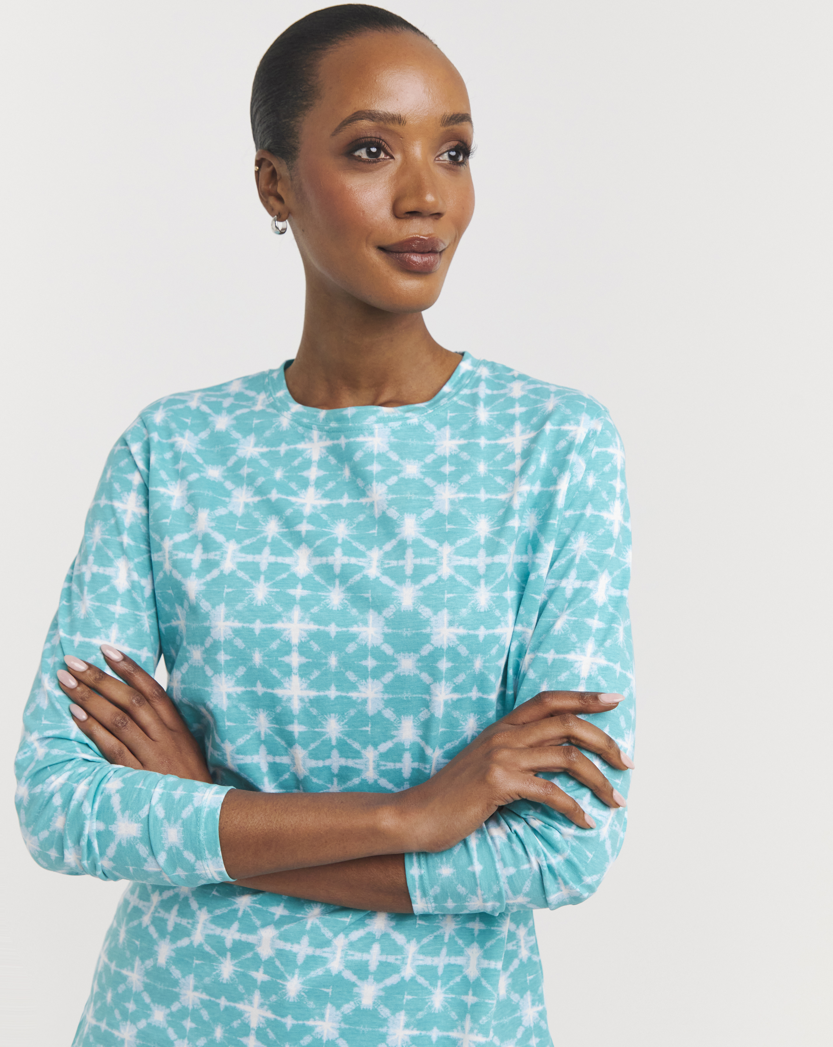 Printed Longline Curved Hem Top