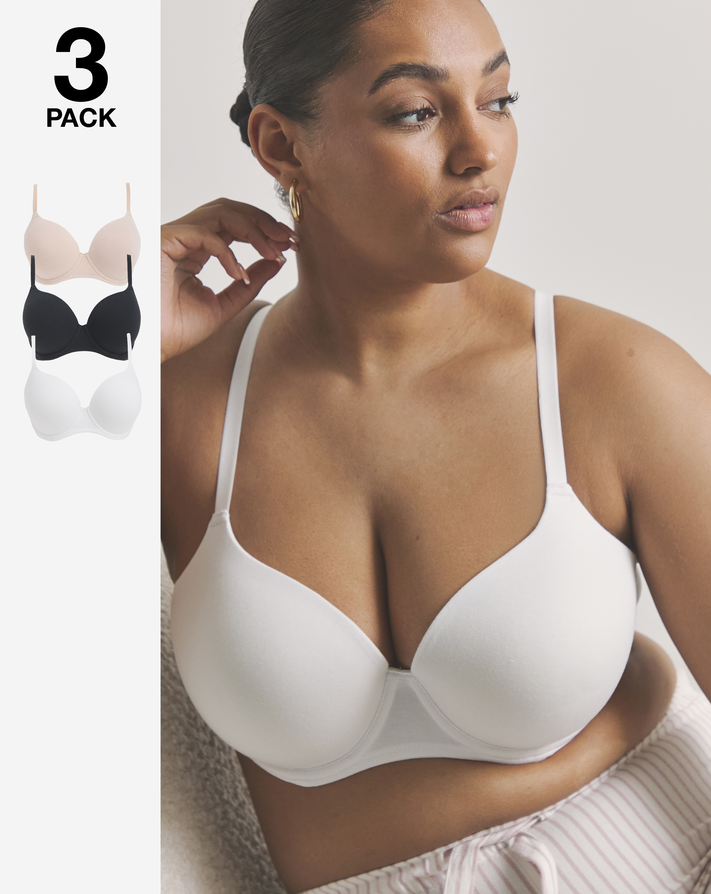 3 Pack Cotton T-Shirt Bras