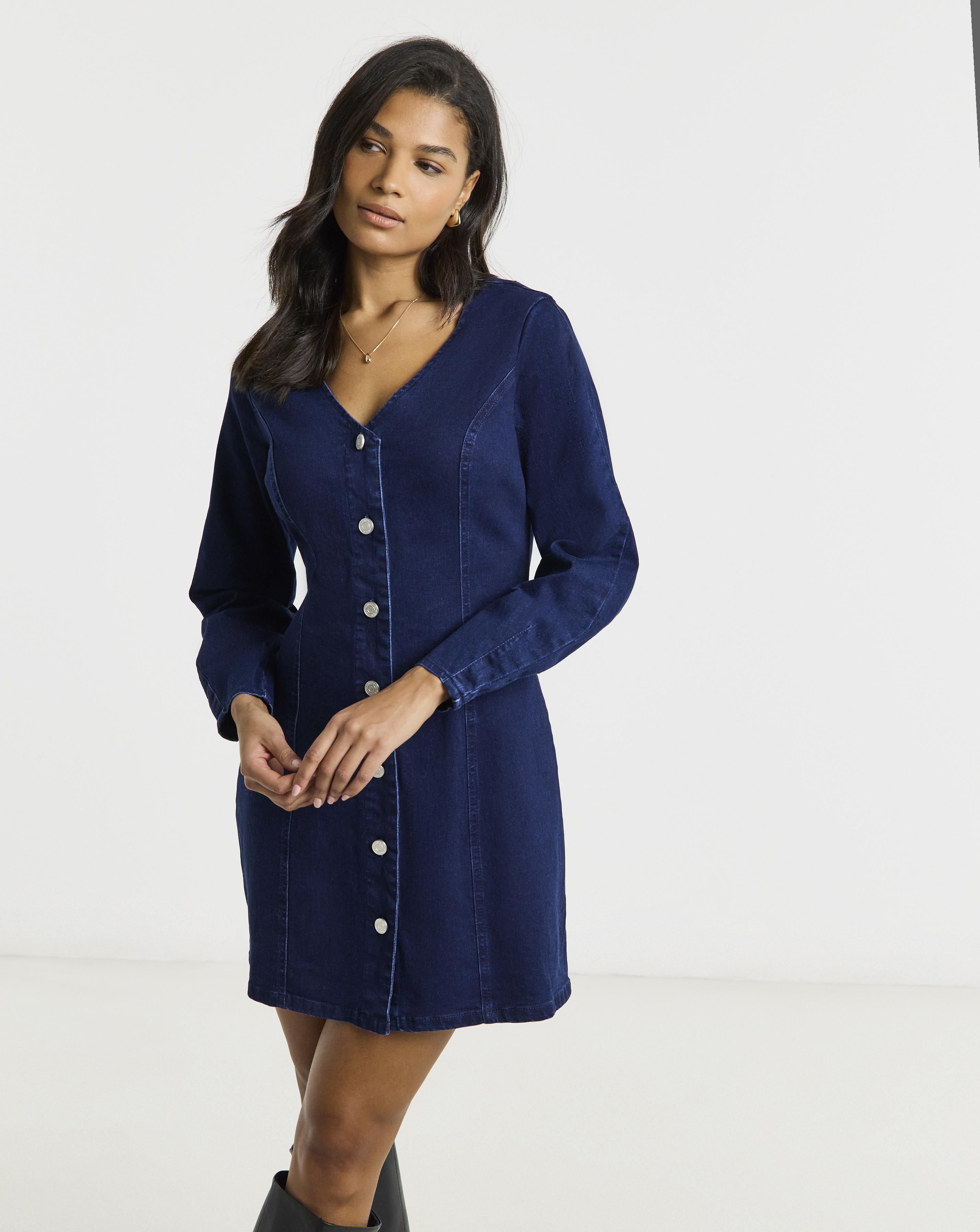 Simply Be V Neck Mini Denim Dress