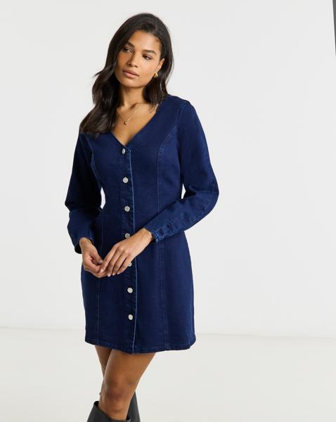 Simply Be V Neck Mini Denim Dress