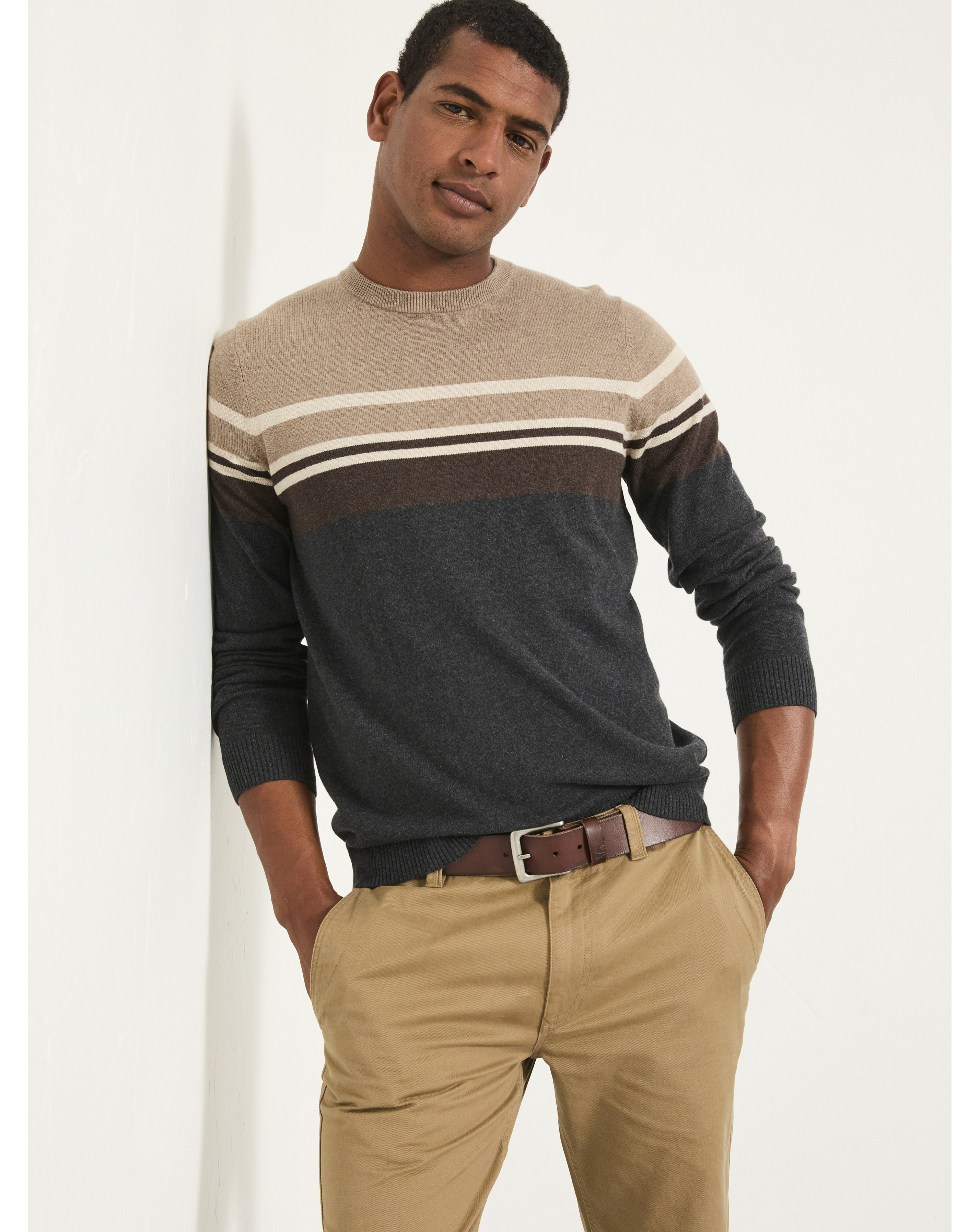 Fatface Charcoal Grey Rye Stripe Jumper - Grey - 3XL