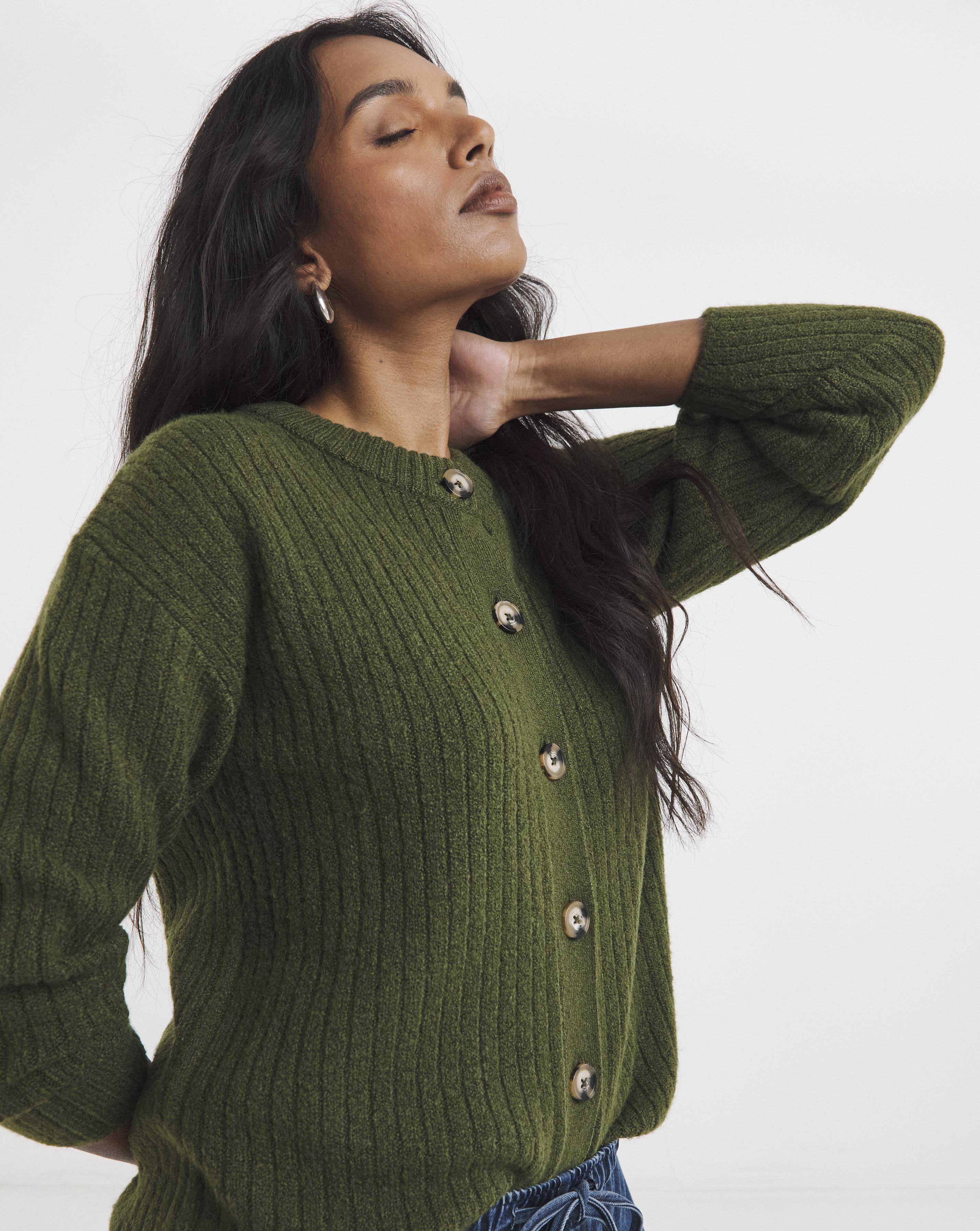 Crew Neck Ribbed Cardigan