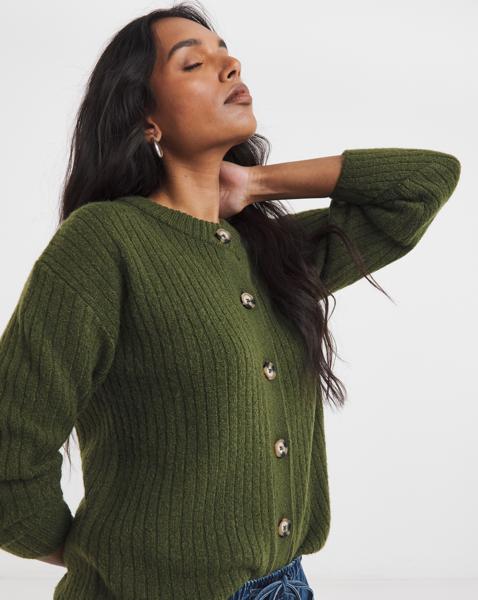 Crew Neck Ribbed Cardigan