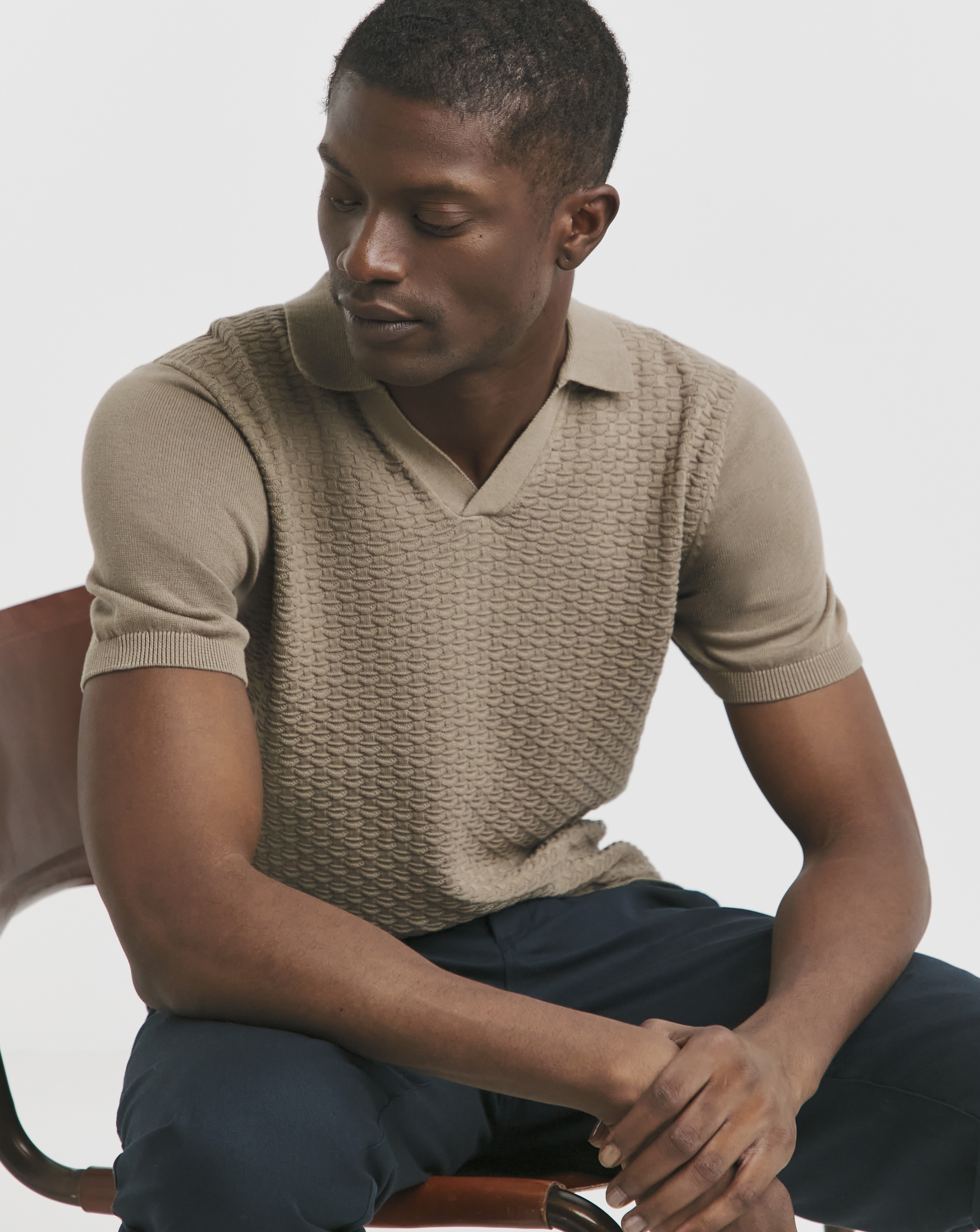 Texured Short Sleeve Knitted Polo