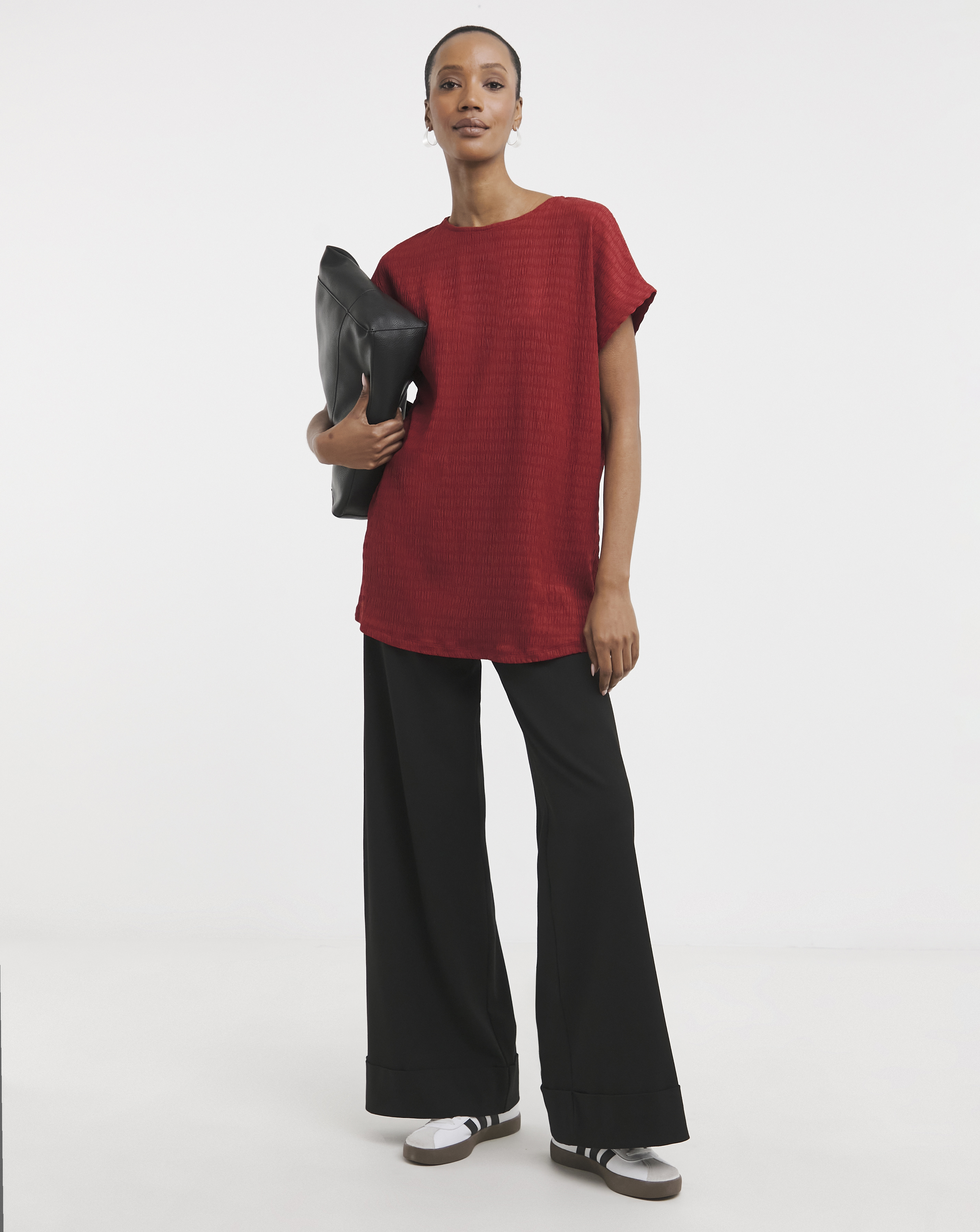 Textured Curved Hem Top