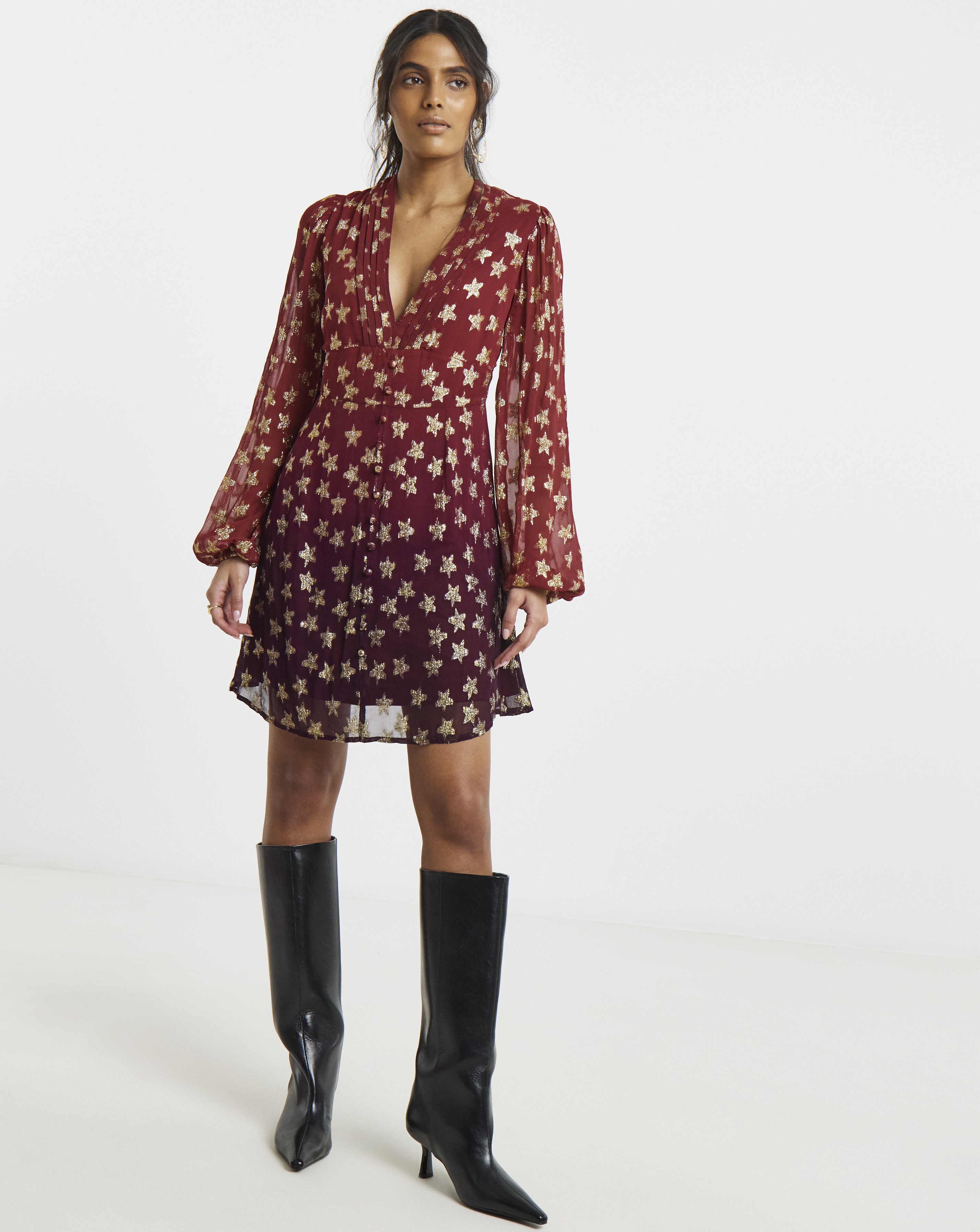 Ombre Star Jacquard Skater Dress