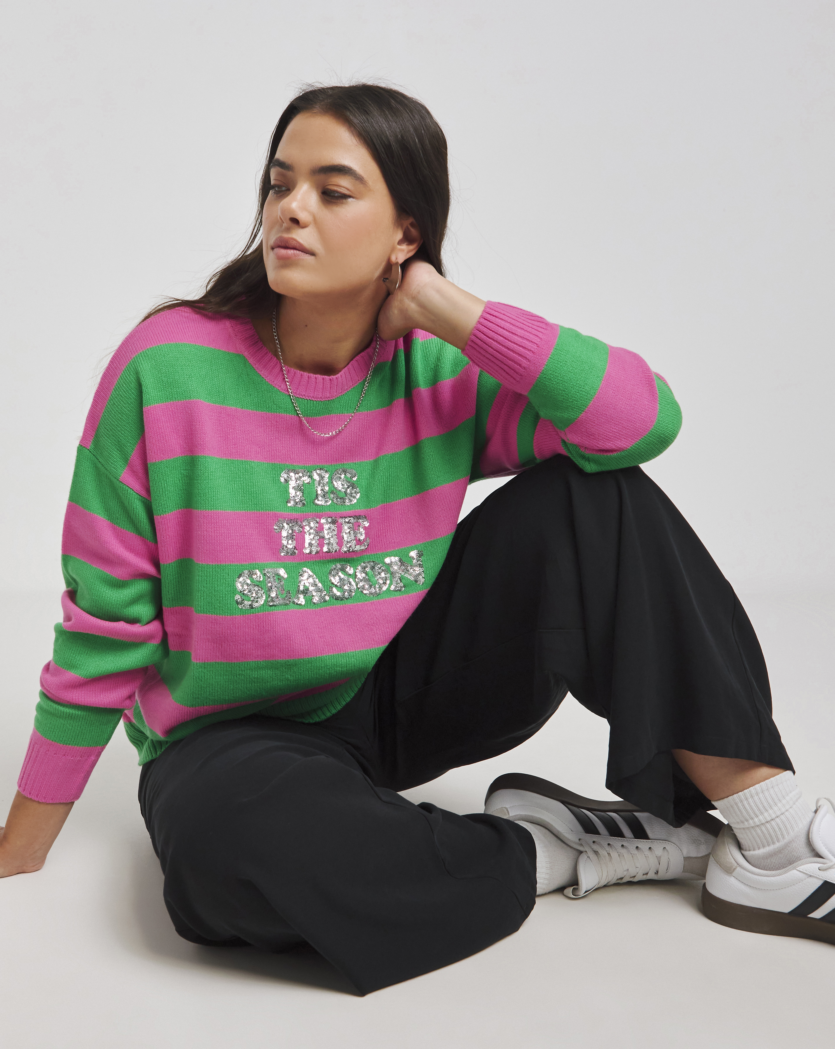 Tis The Season Sequin Stripe Jumper