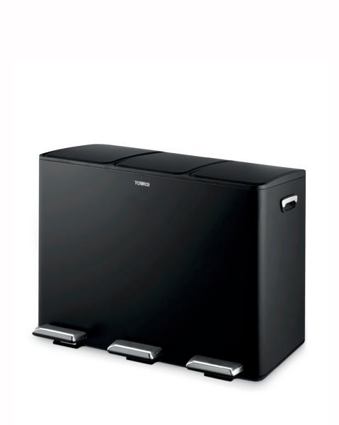 Tower 45L Black Recycling Pedal Bin