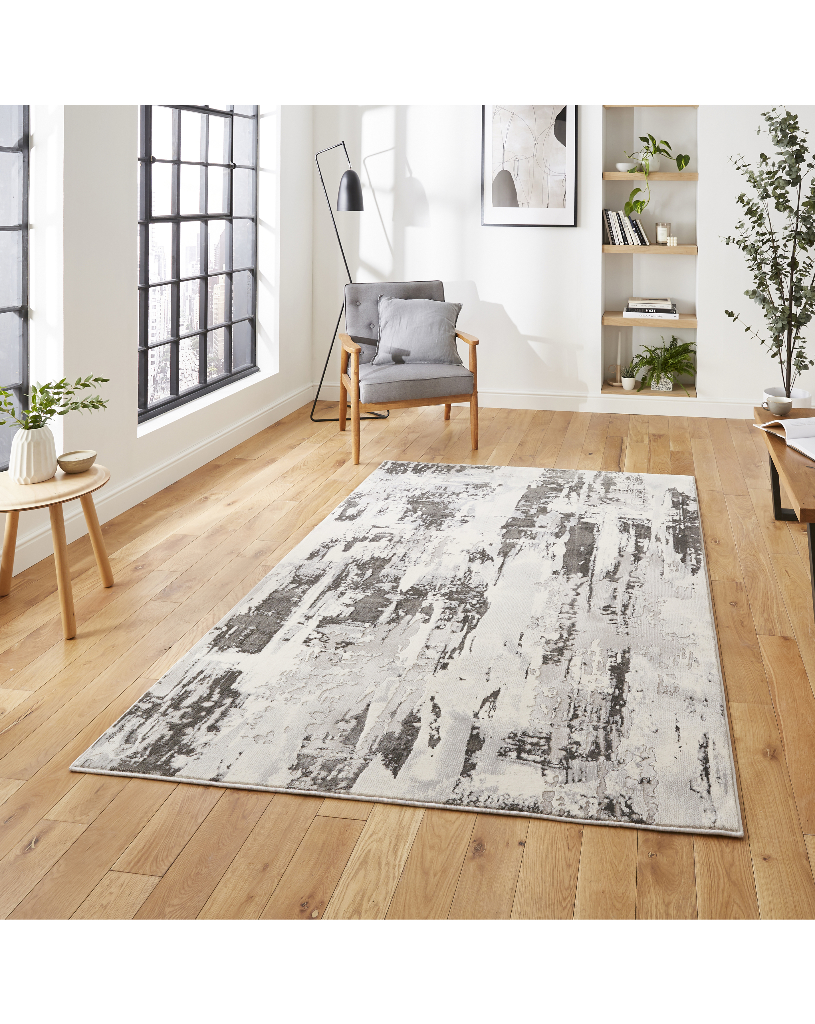 Think Rugs Apollo Rug Grey/Ivory 80X150 - Modern Abstract Design - Polypropylene & Polyester Pile