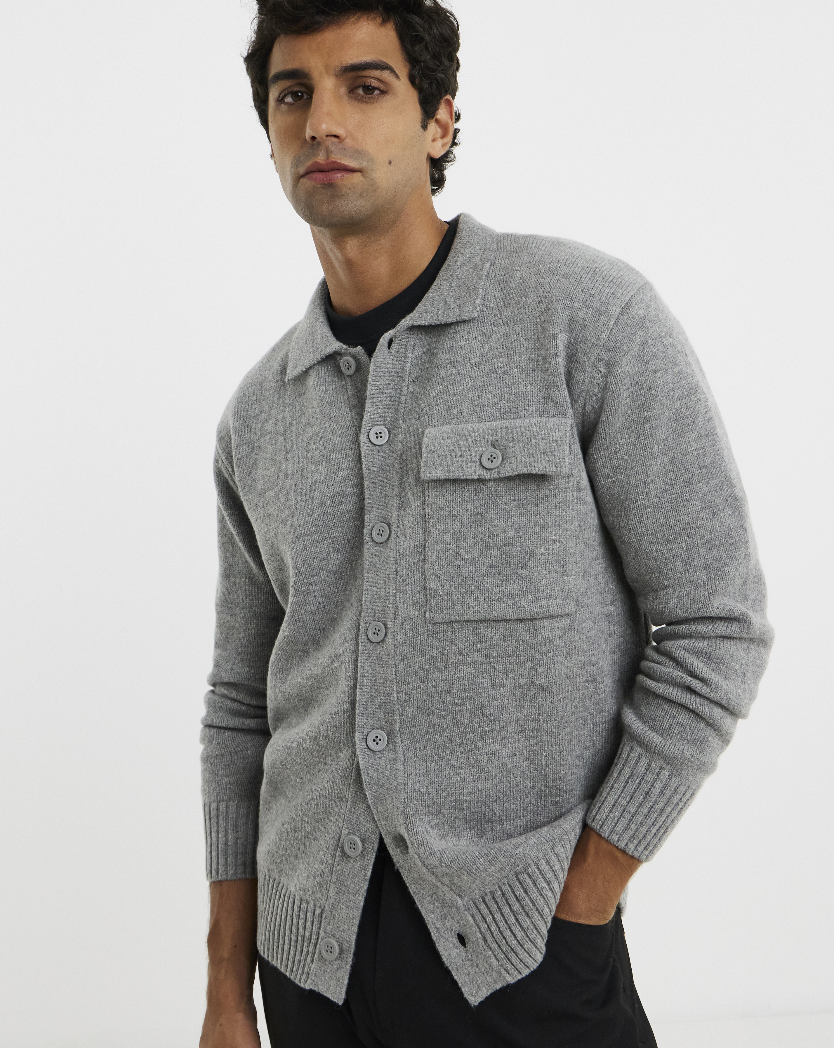 Wool Mix Button Through Knitted Shirt