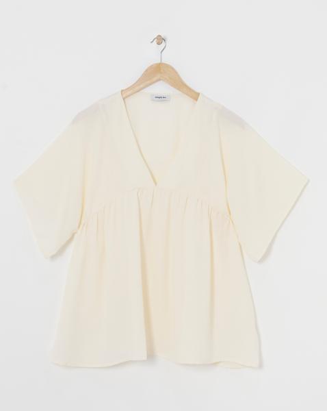 Cream V Neck Smock Top