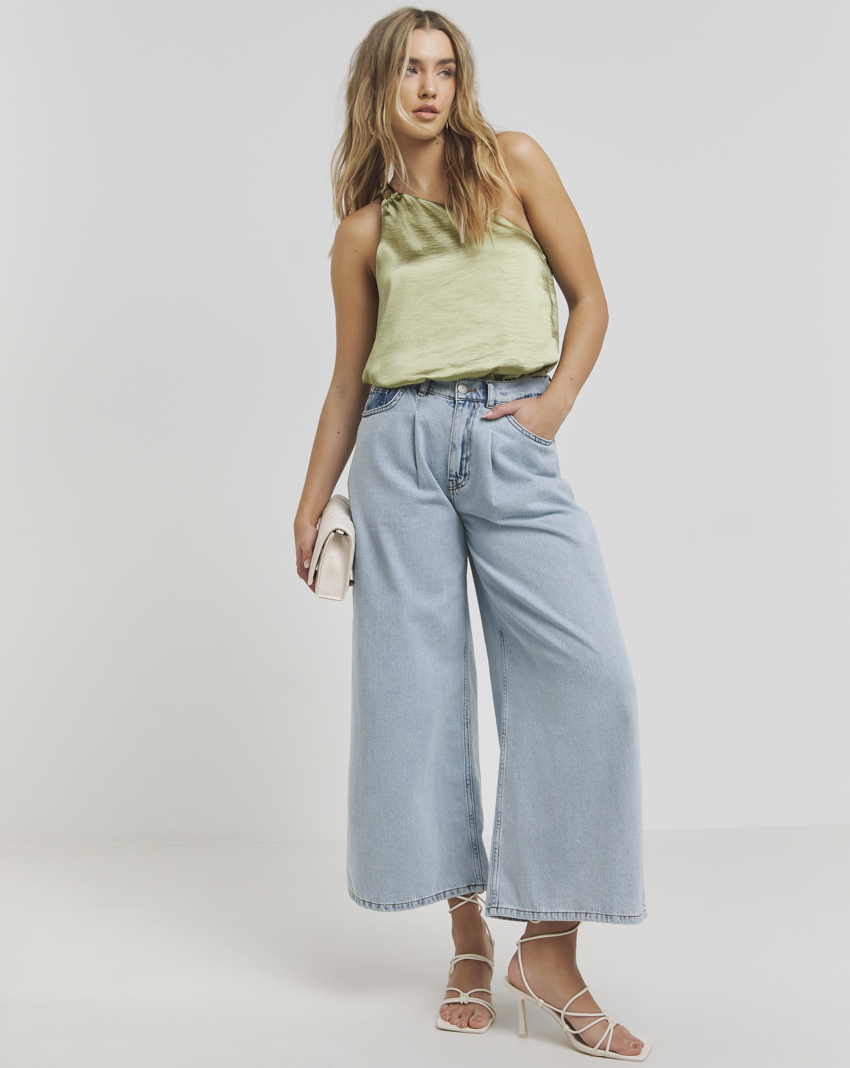 Khaki Asymmetric Satin Blouse